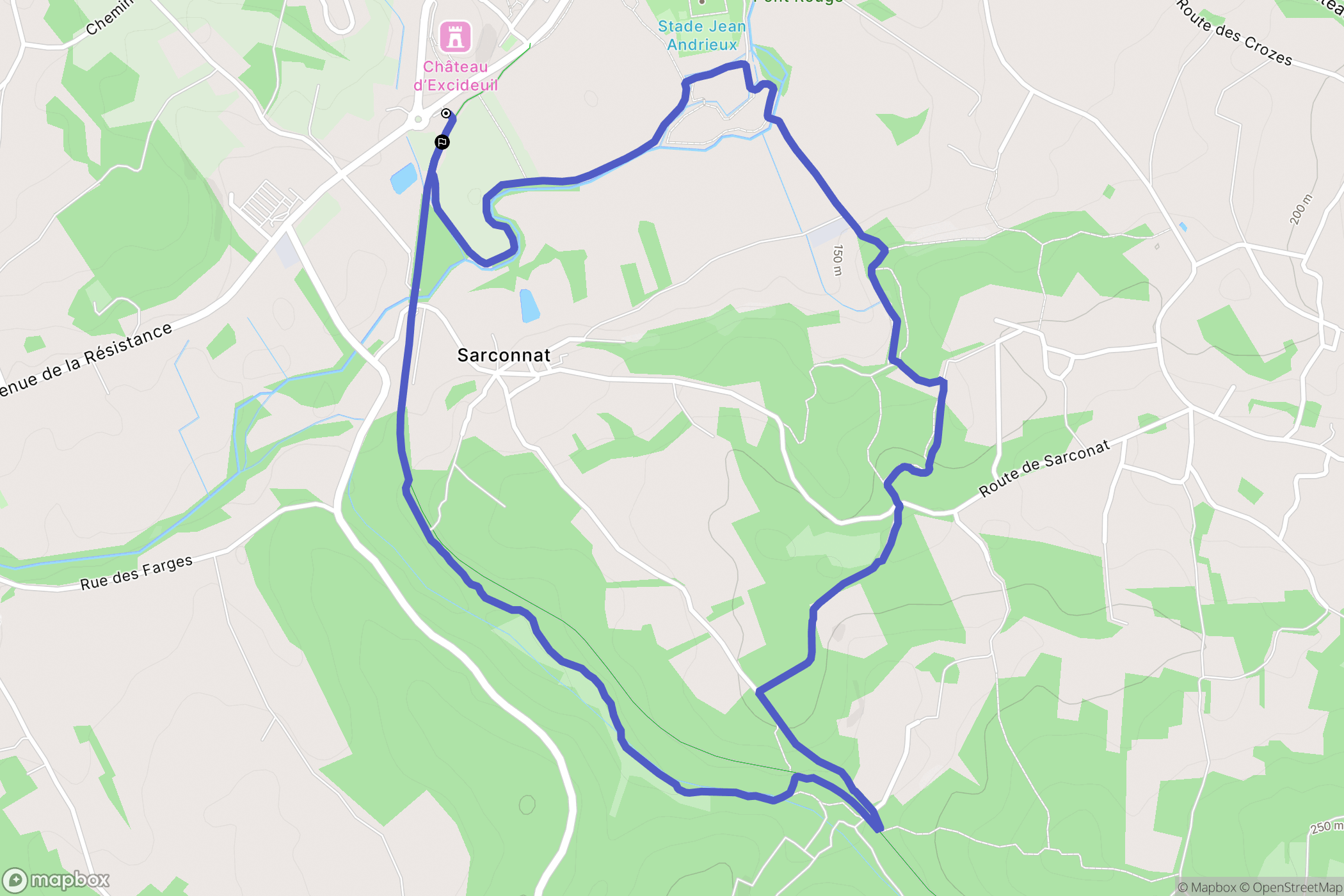 Excideuil : carte du parcours de randonnée - France