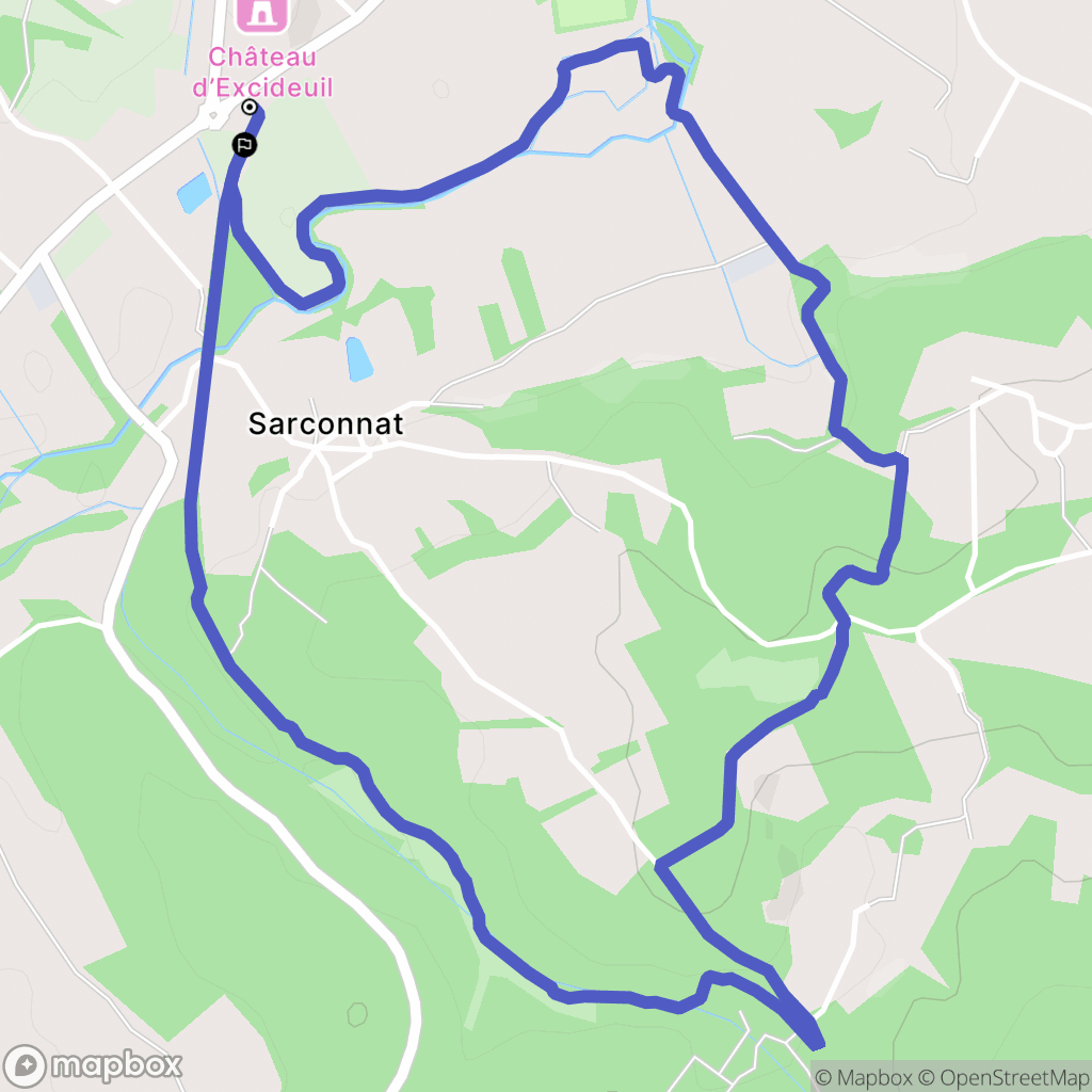 Excideuil : carte du parcours de randonnée - France