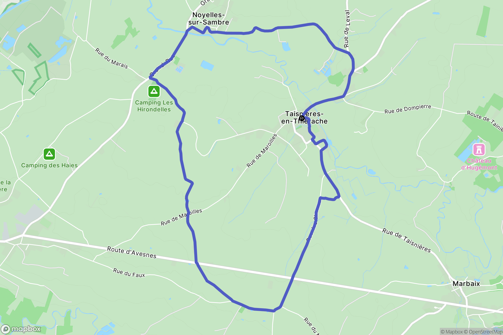 Taisnières-en-Thiérache : carte du parcours de randonnée - France