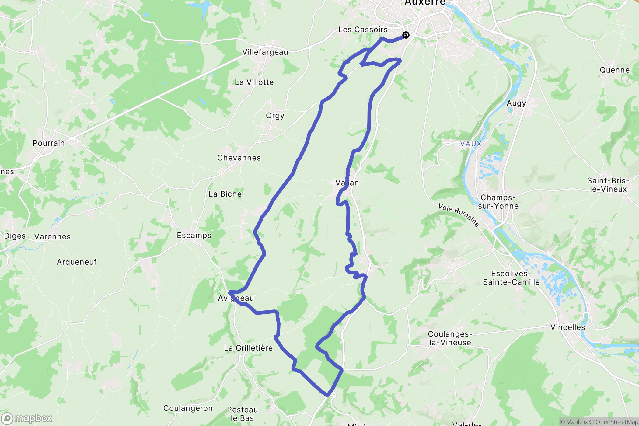 Auxerre : carte du parcours de randonnée - France