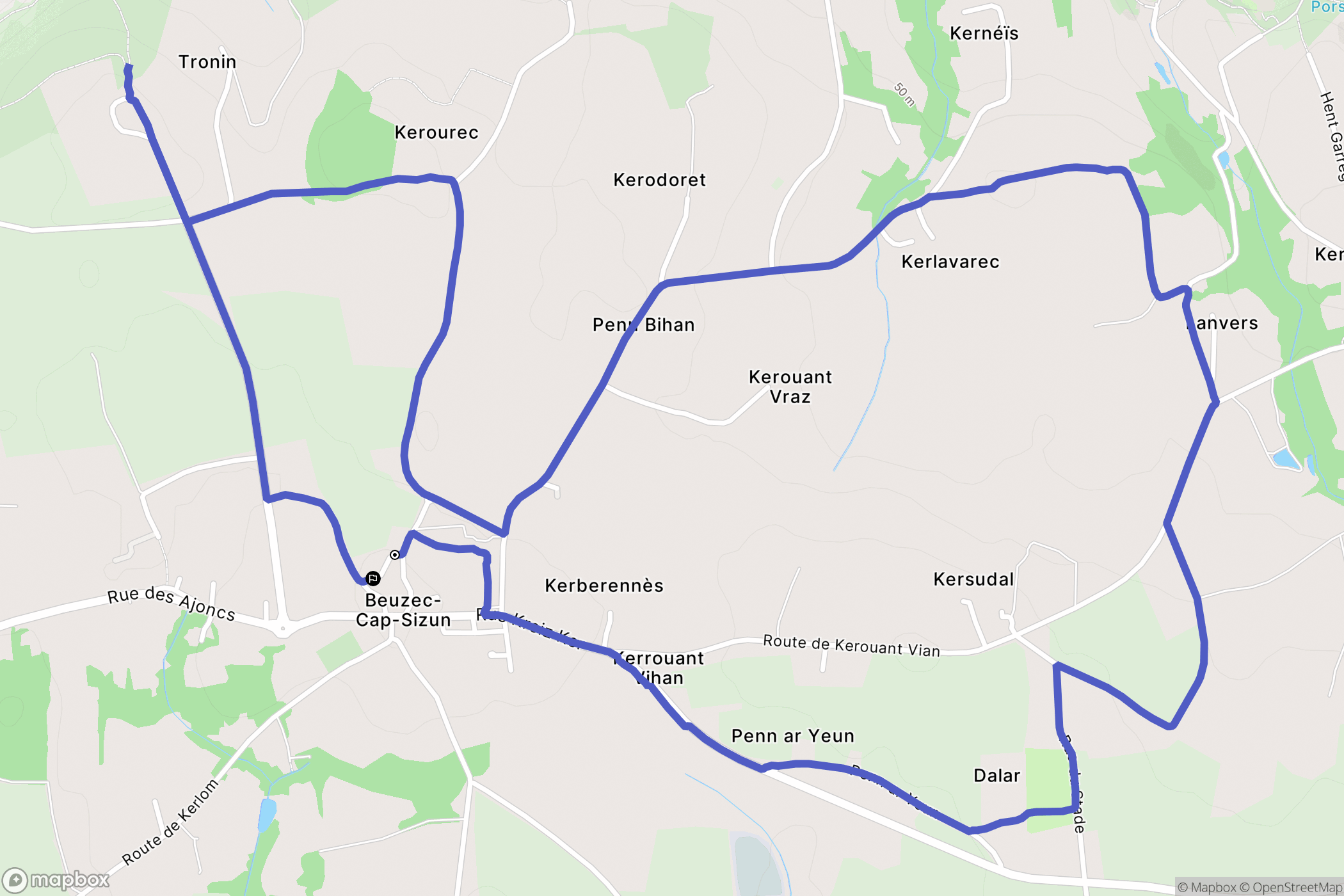 Beuzec-Cap-Sizun : carte du parcours de randonnée - France