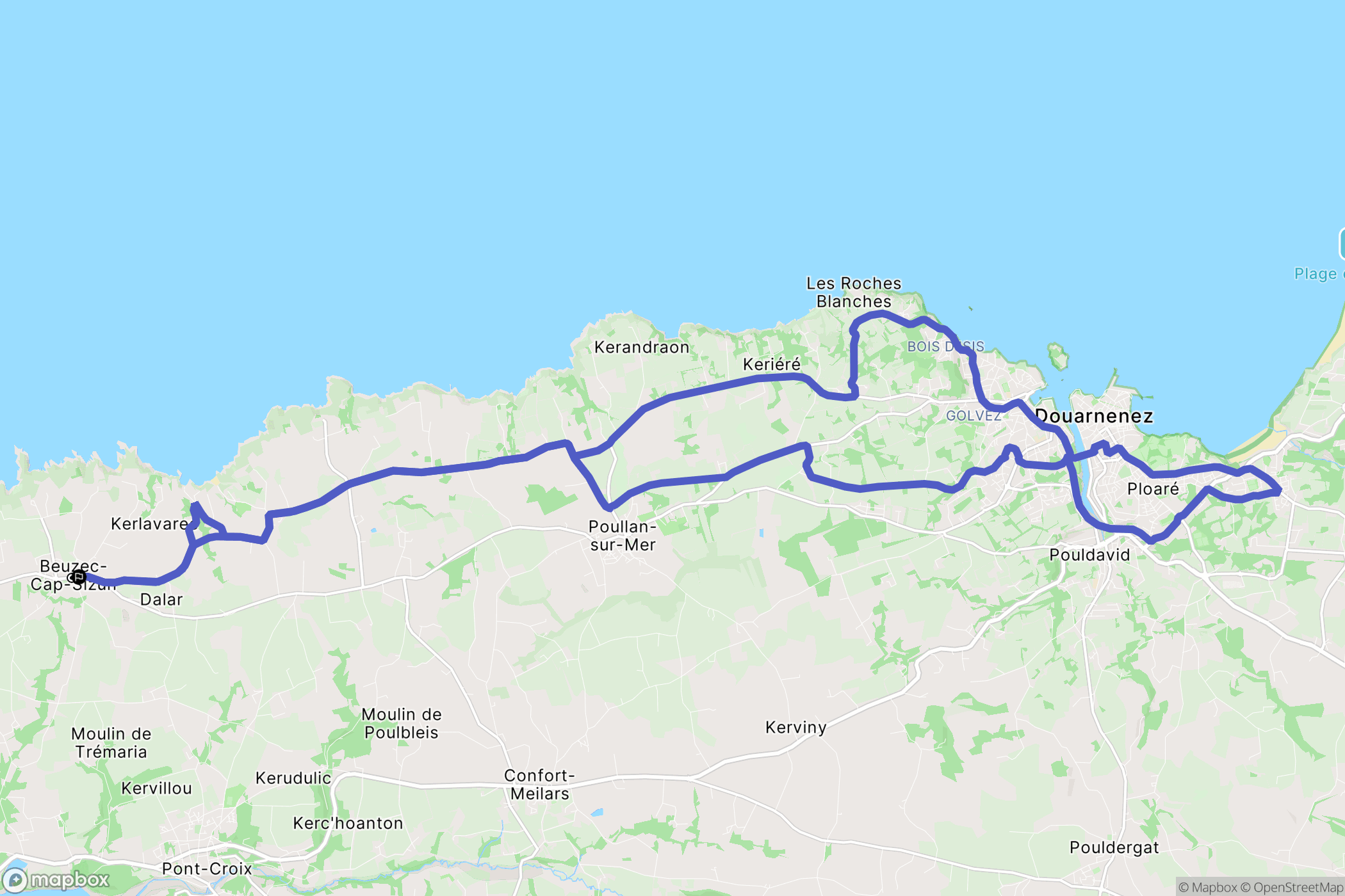 Beuzec-Cap-Sizun : carte du parcours de randonnée - France