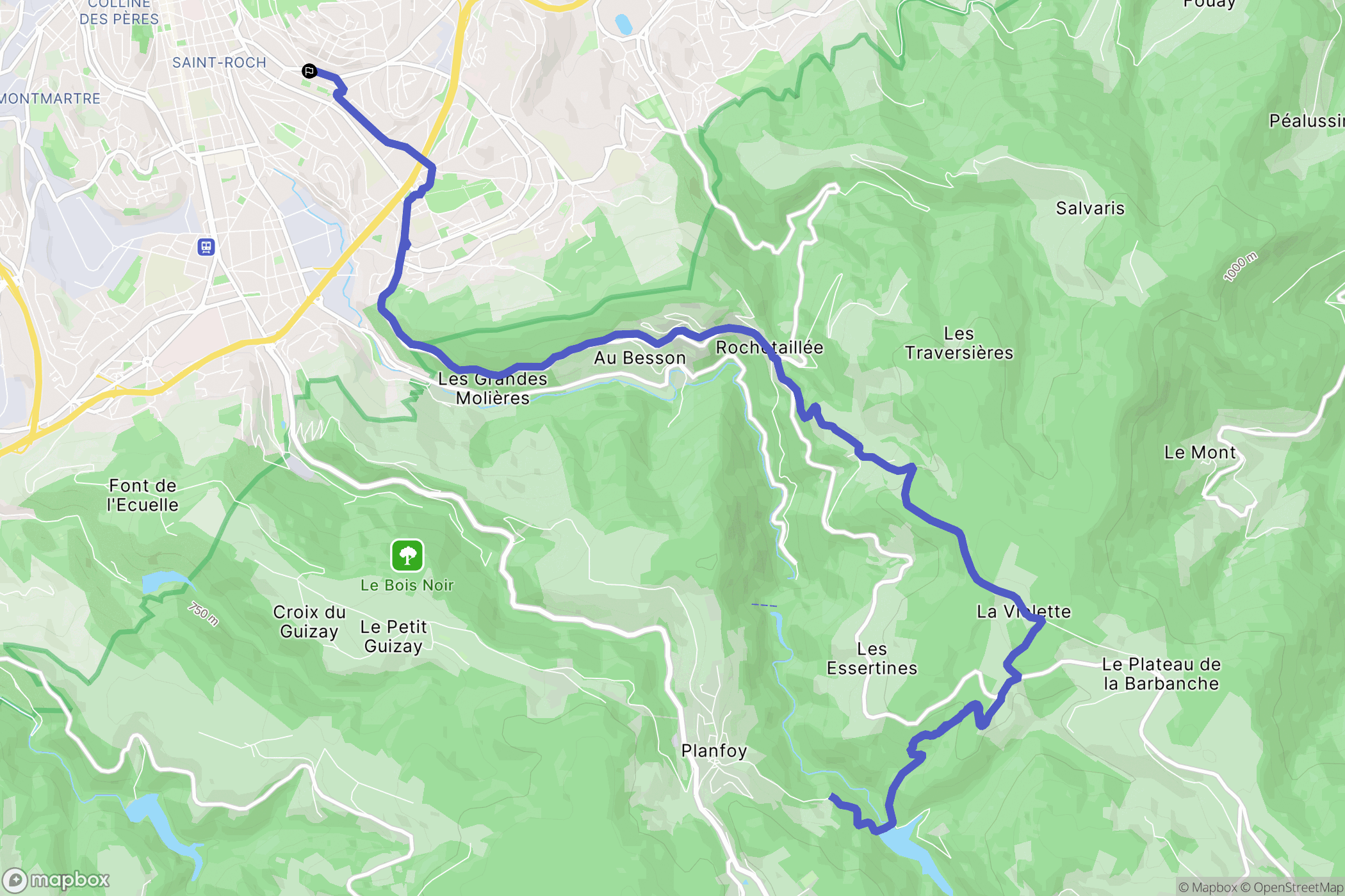 Saint-Étienne : carte du parcours de randonnée - France