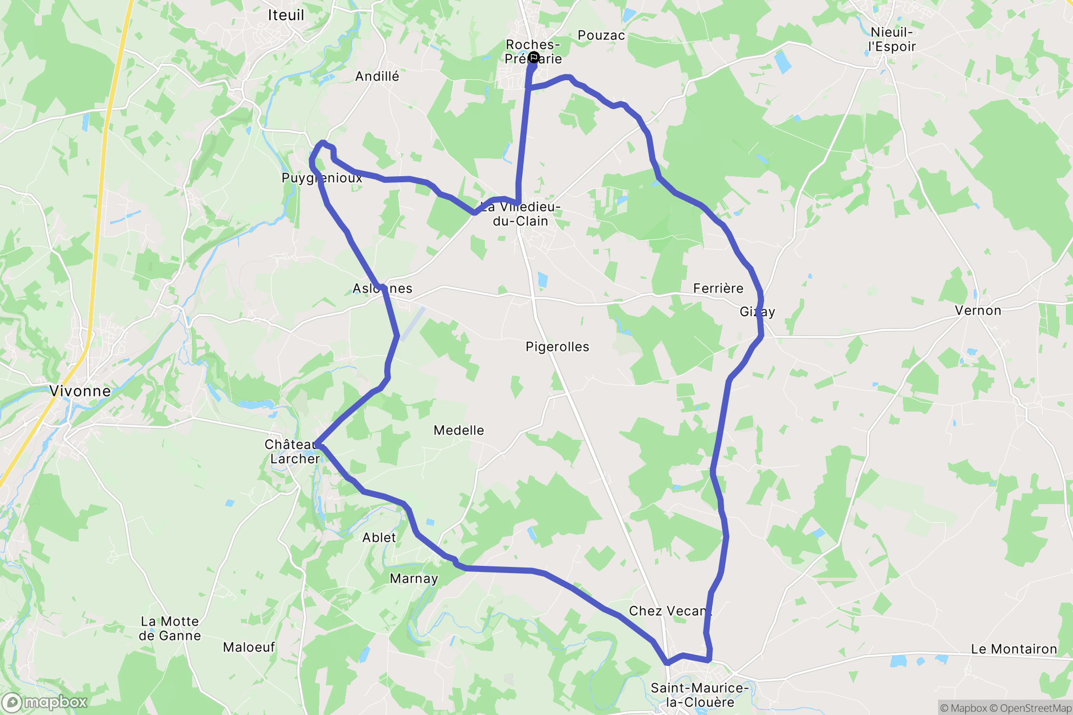 Roches-Prémarie-Andillé : carte du parcours de randonnée - France