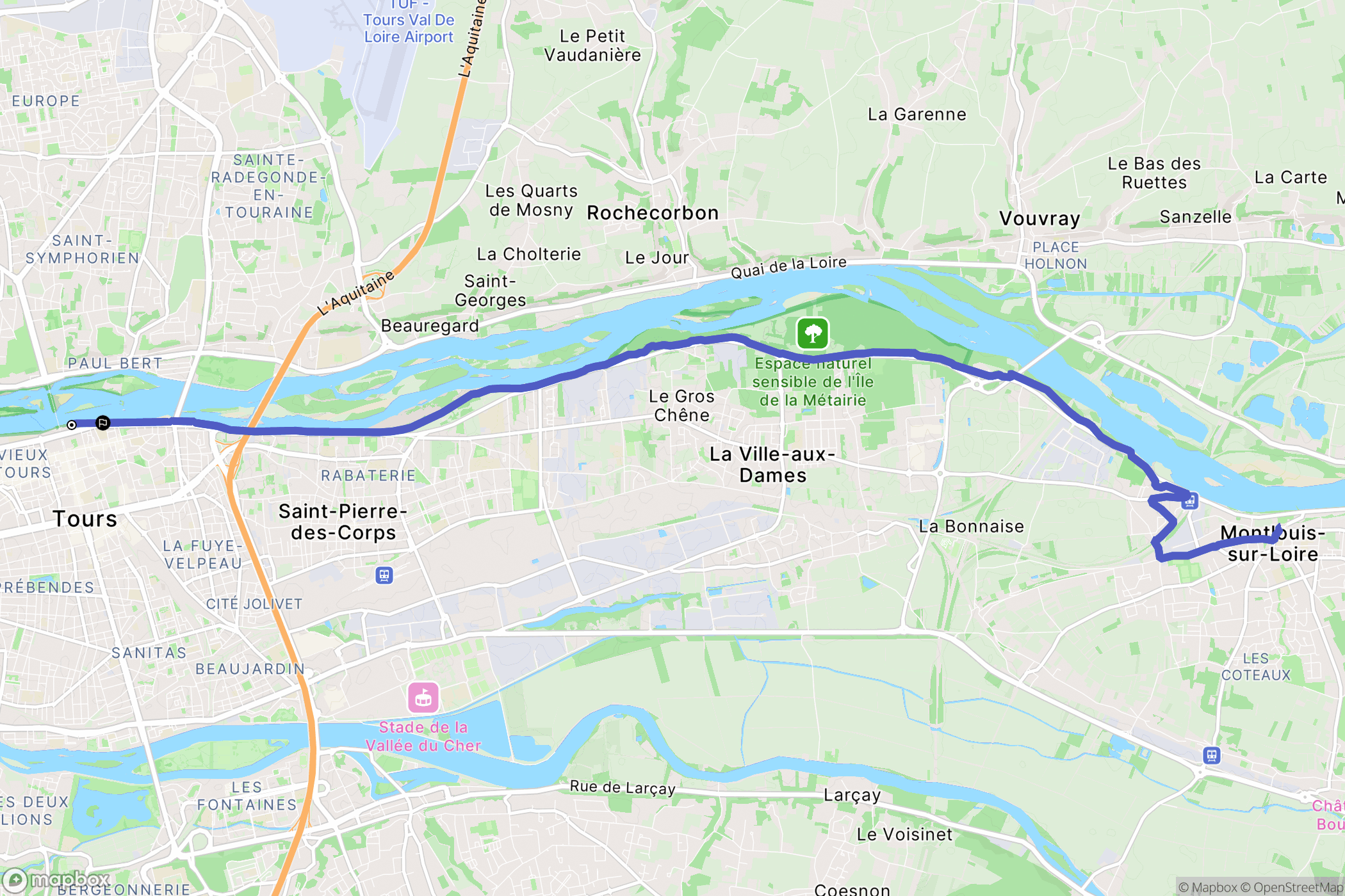 Tours : carte du parcours de randonnée - France