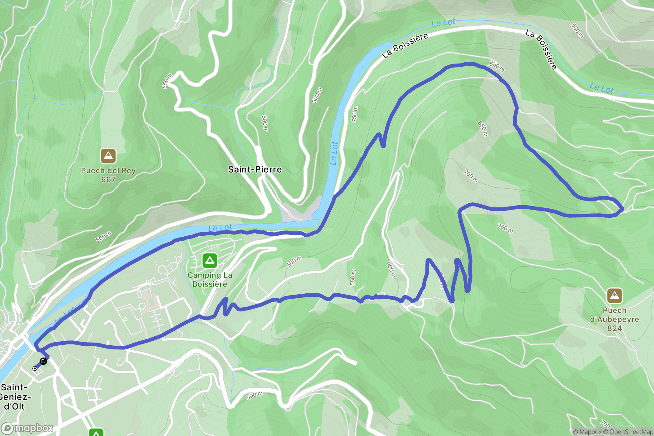 Saint Geniez d'Olt et d'Aubrac : carte du parcours de randonnée - France