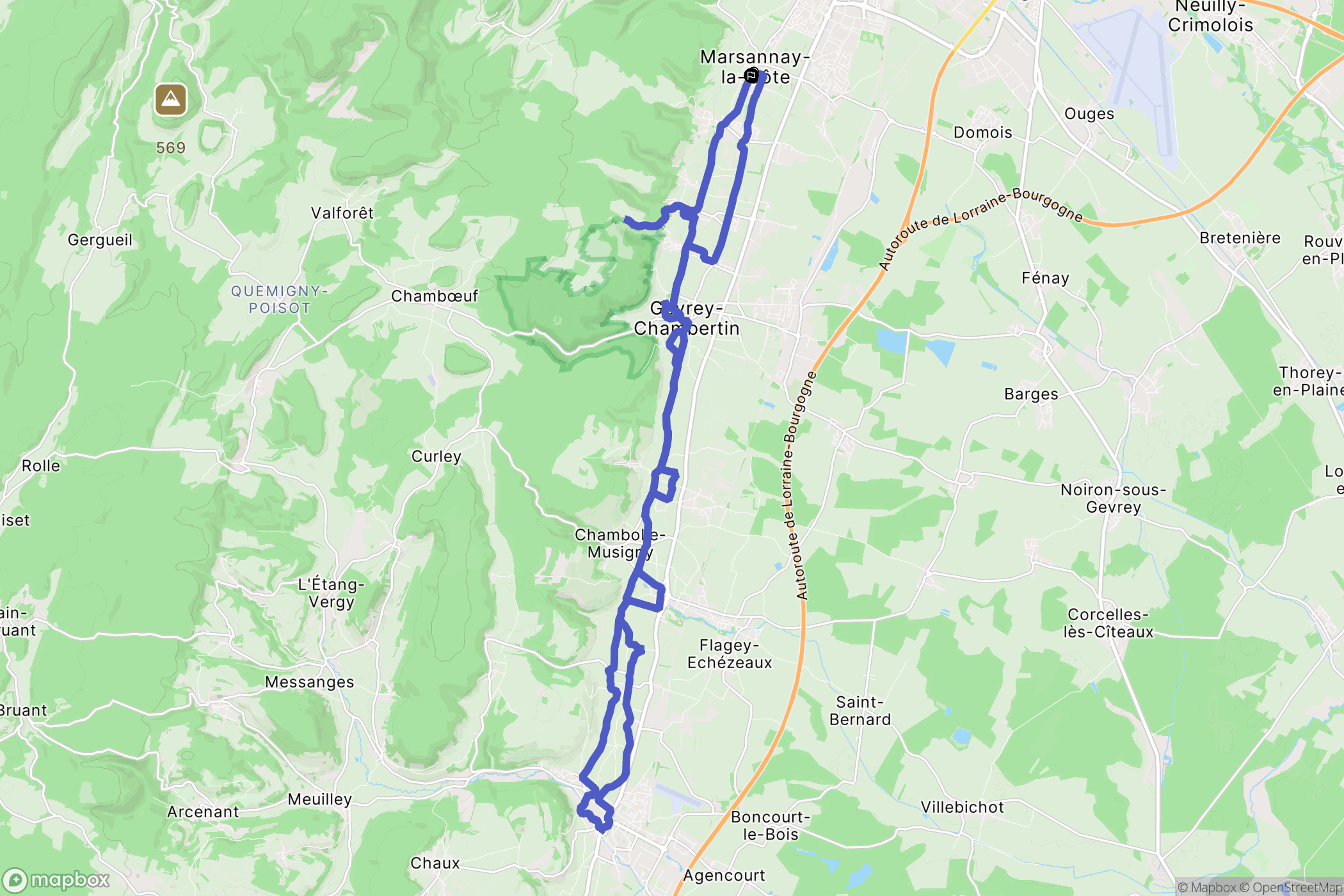 Marsannay-la-Côte : carte du parcours de randonnée - France