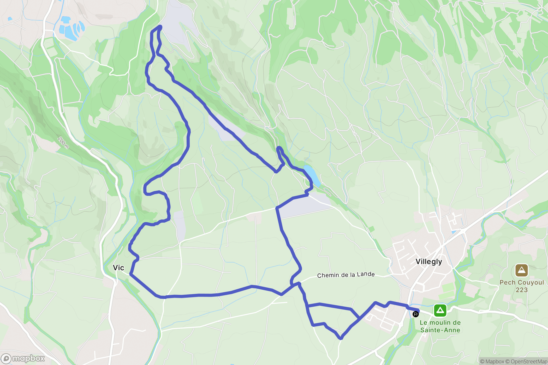Villegly : carte du parcours de randonnée - France