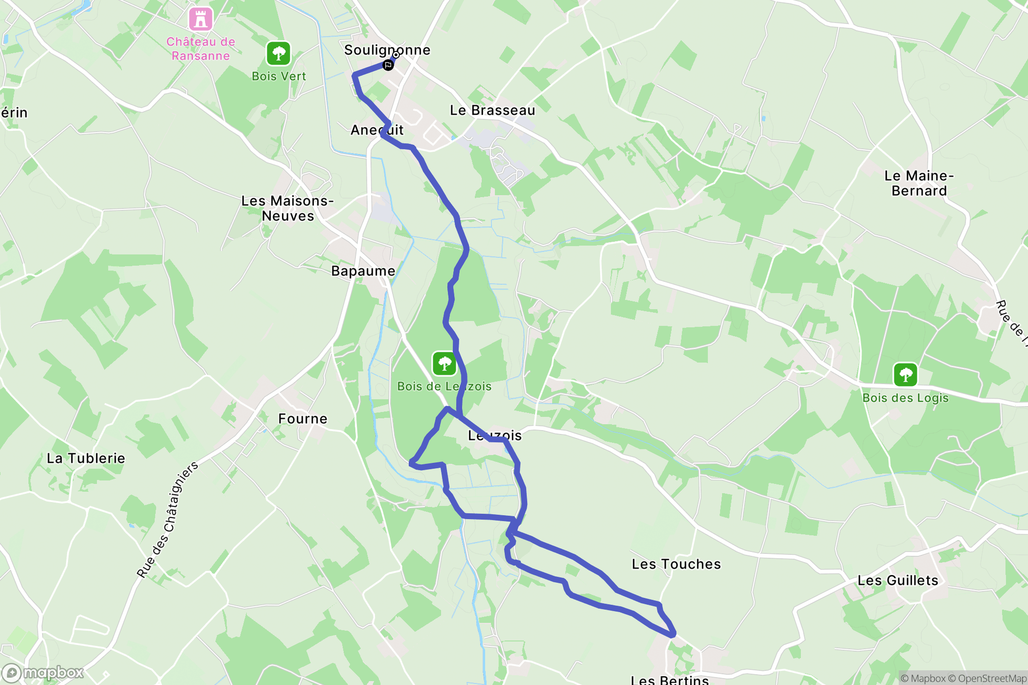 Soulignonne : carte du parcours de randonnée - France