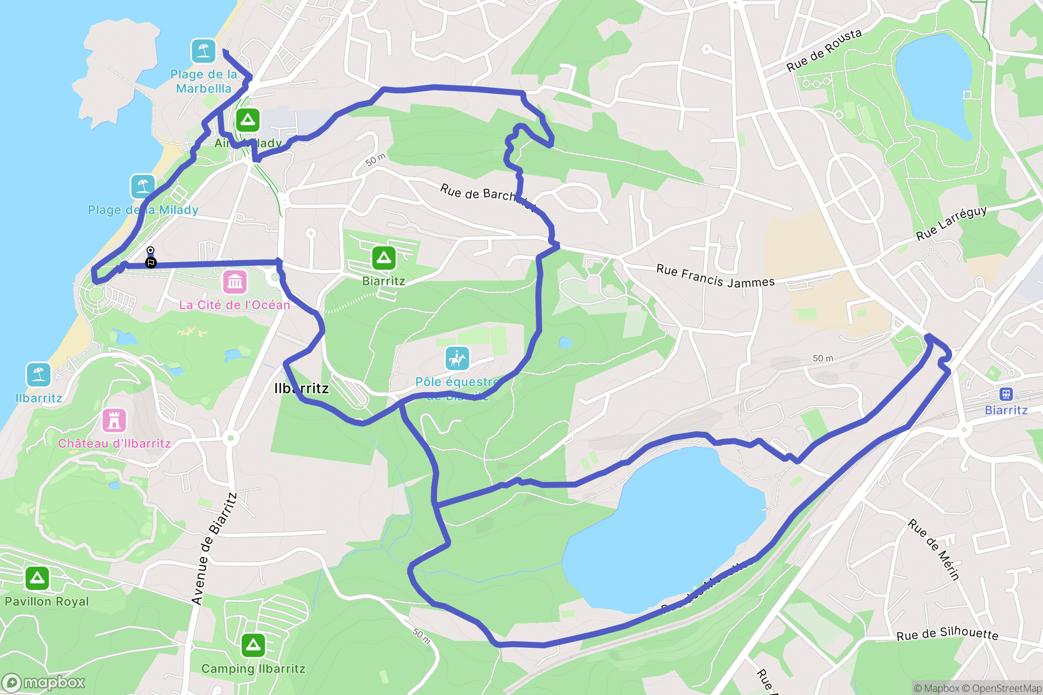 Biarritz : carte du parcours de randonnée - France