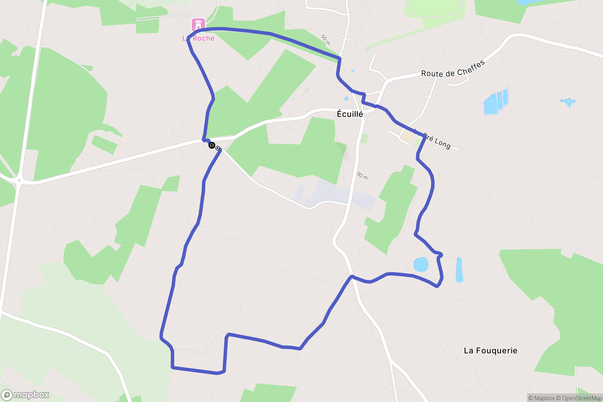 Écuillé : carte du parcours de randonnée - France