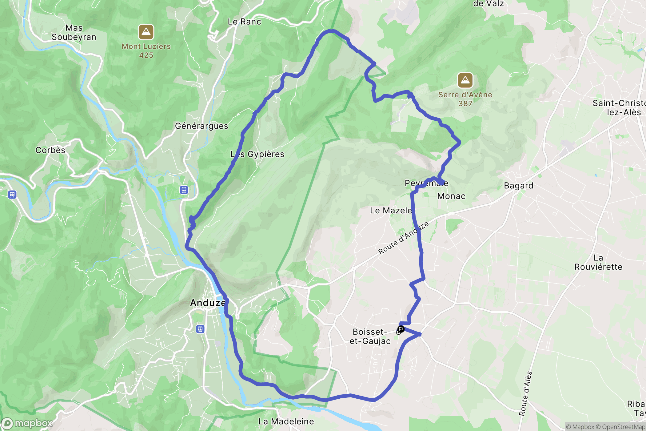 Boisset-et-Gaujac : carte du parcours de randonnée - France
