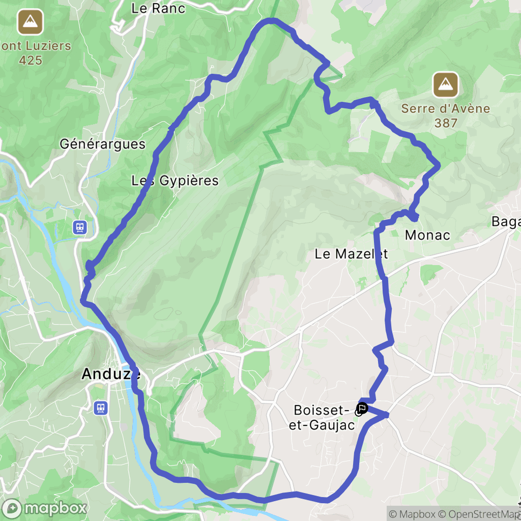Boisset-et-Gaujac : carte du parcours de randonnée - France