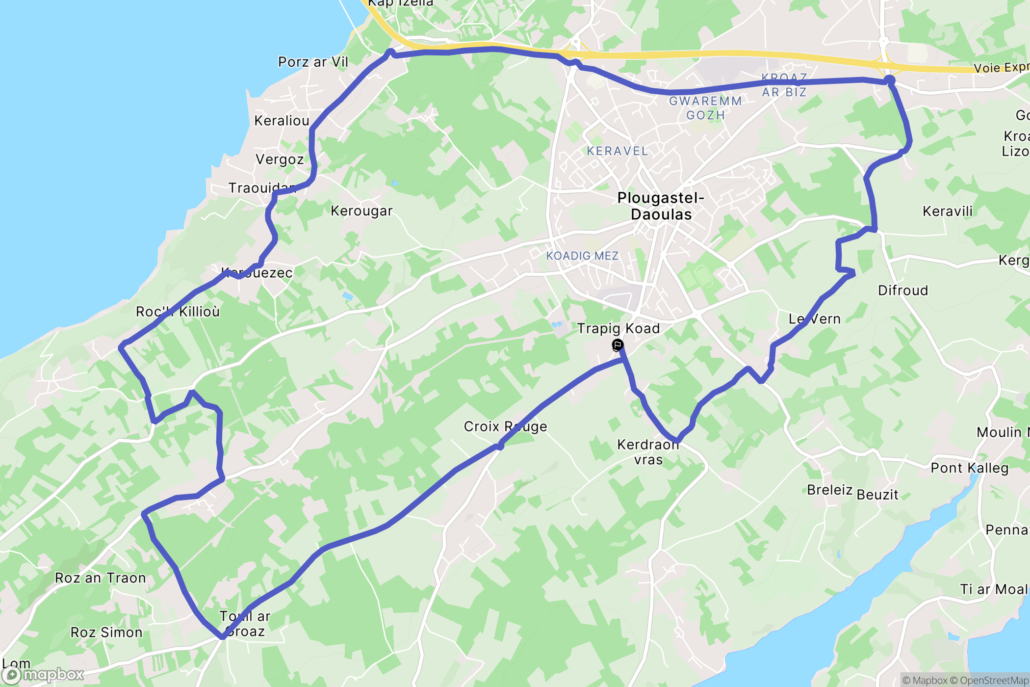 Plougastel-Daoulas : carte du parcours de randonnée - France