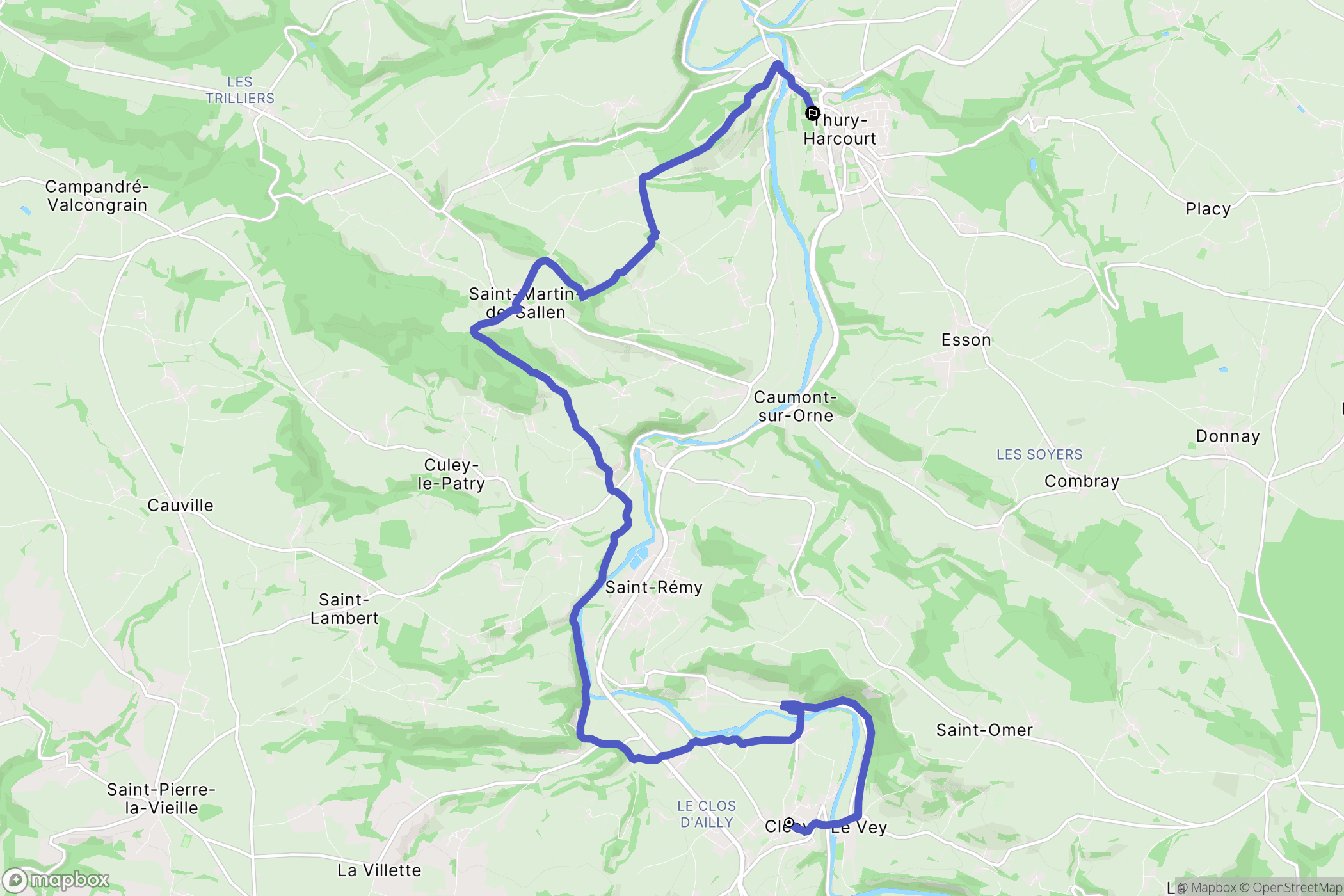 Clécy : carte du parcours de randonnée - France