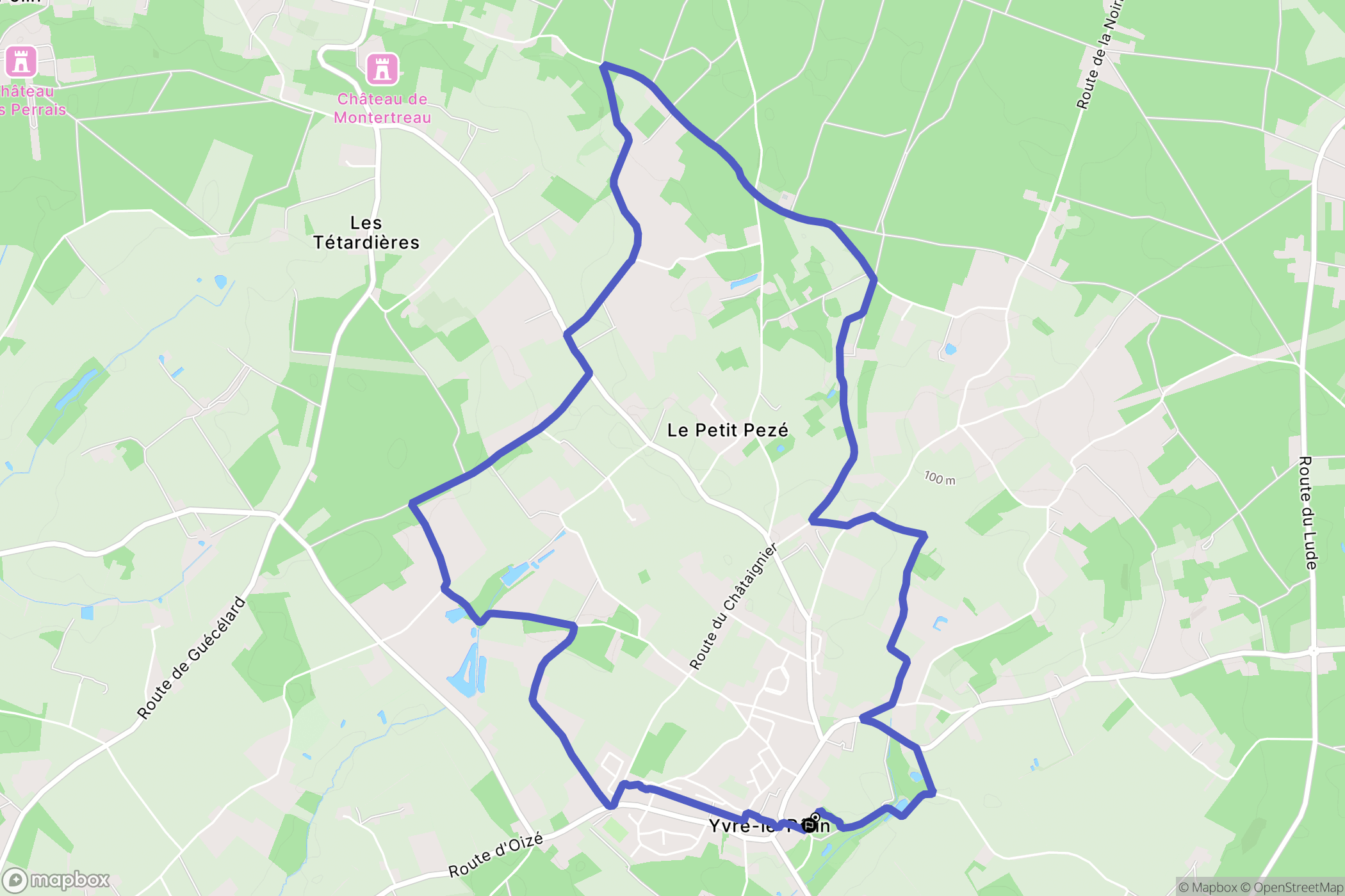 Yvré-le-Pôlin : carte du parcours de randonnée - France