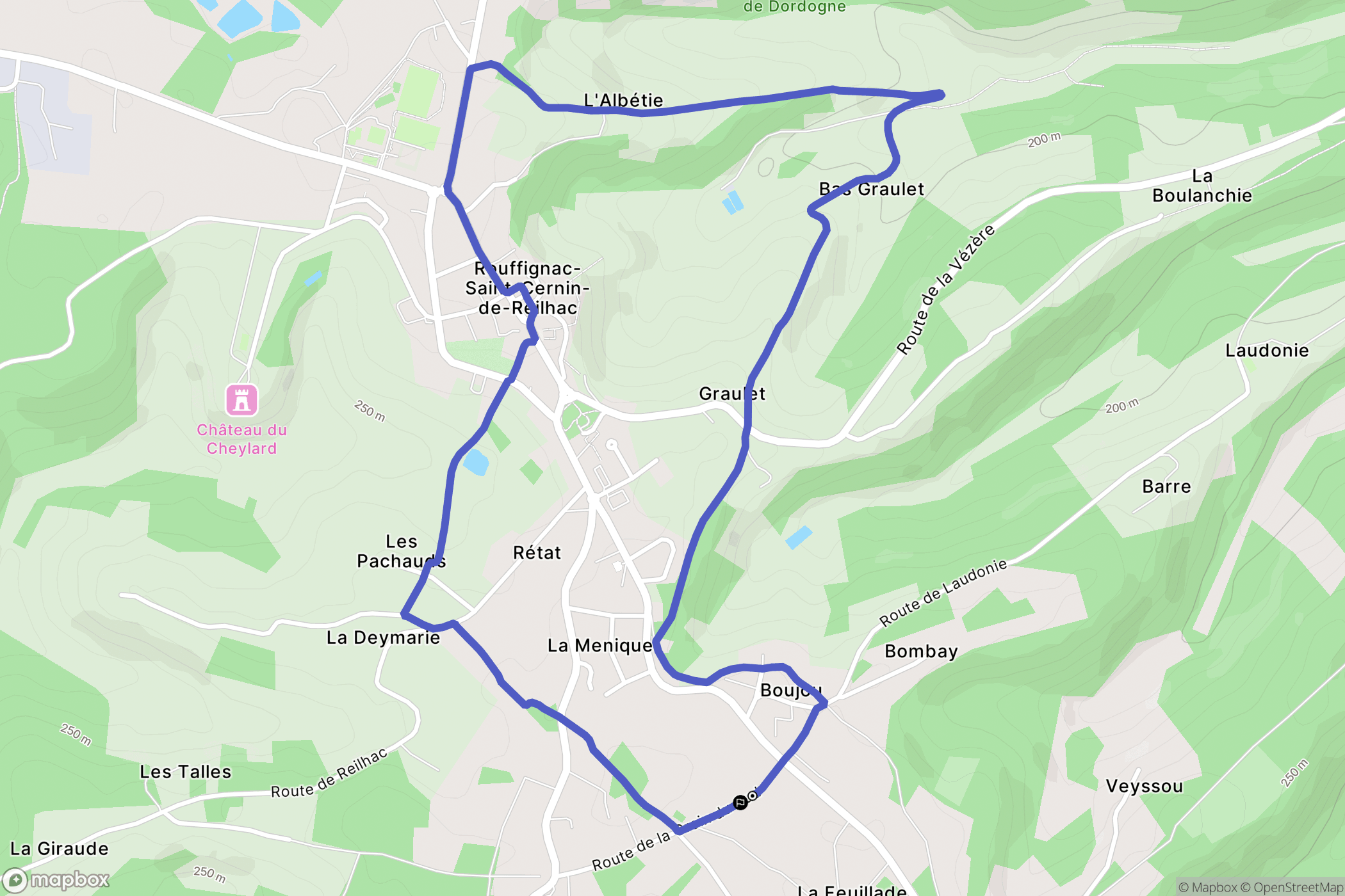 Rouffignac-Saint-Cernin-de-Reilhac : carte du parcours de randonnée - France