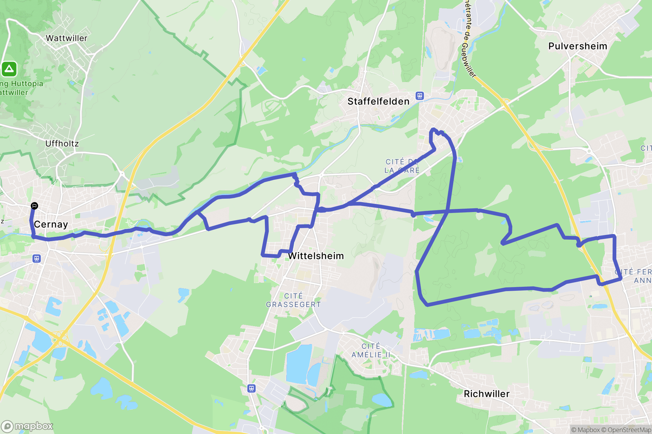 Cernay : carte du parcours de randonnée - France