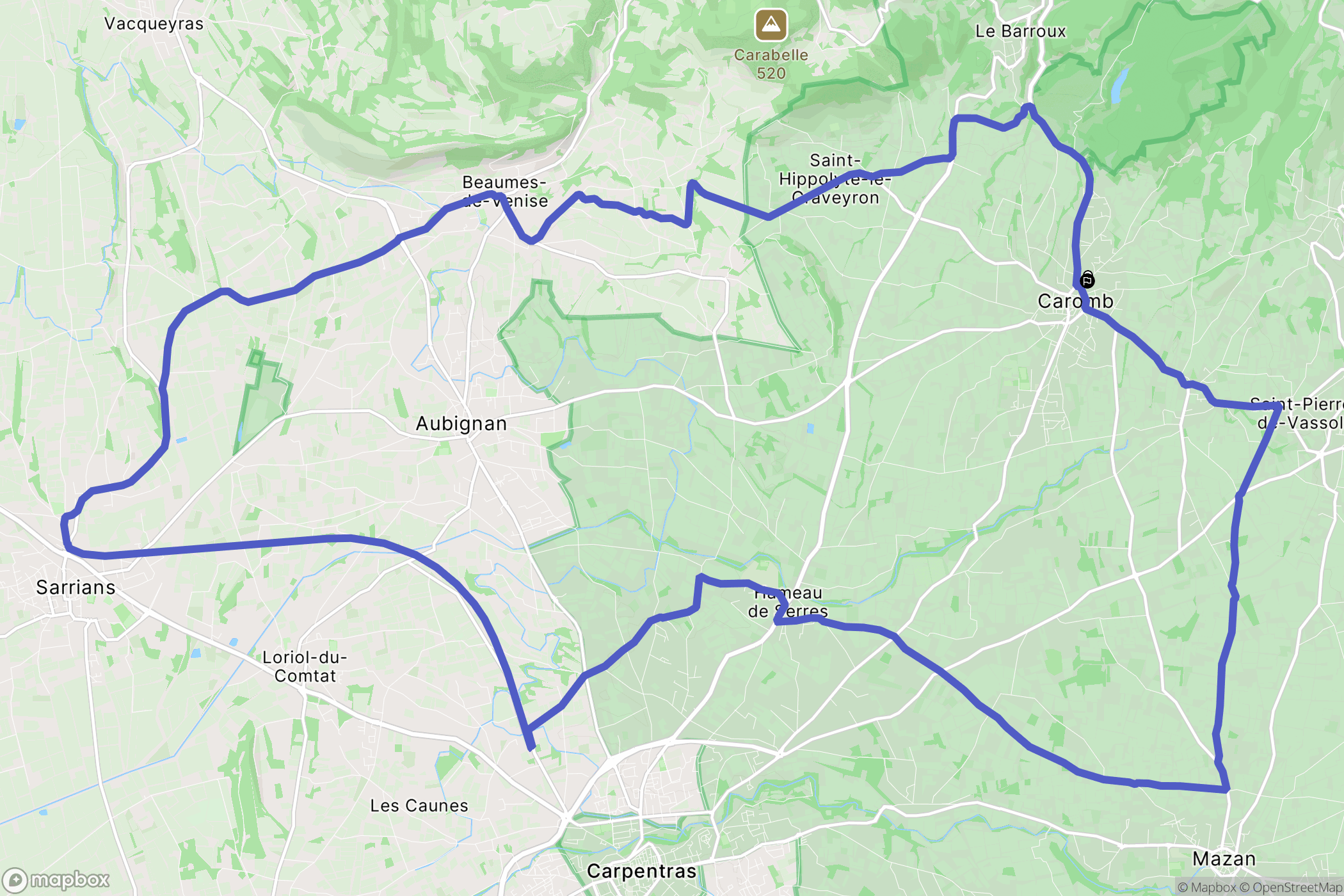Caromb : carte du parcours de randonnée - France