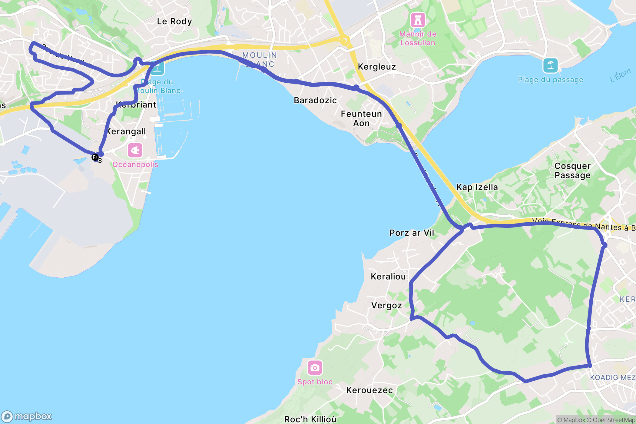 Brest : carte du parcours de randonnée - France