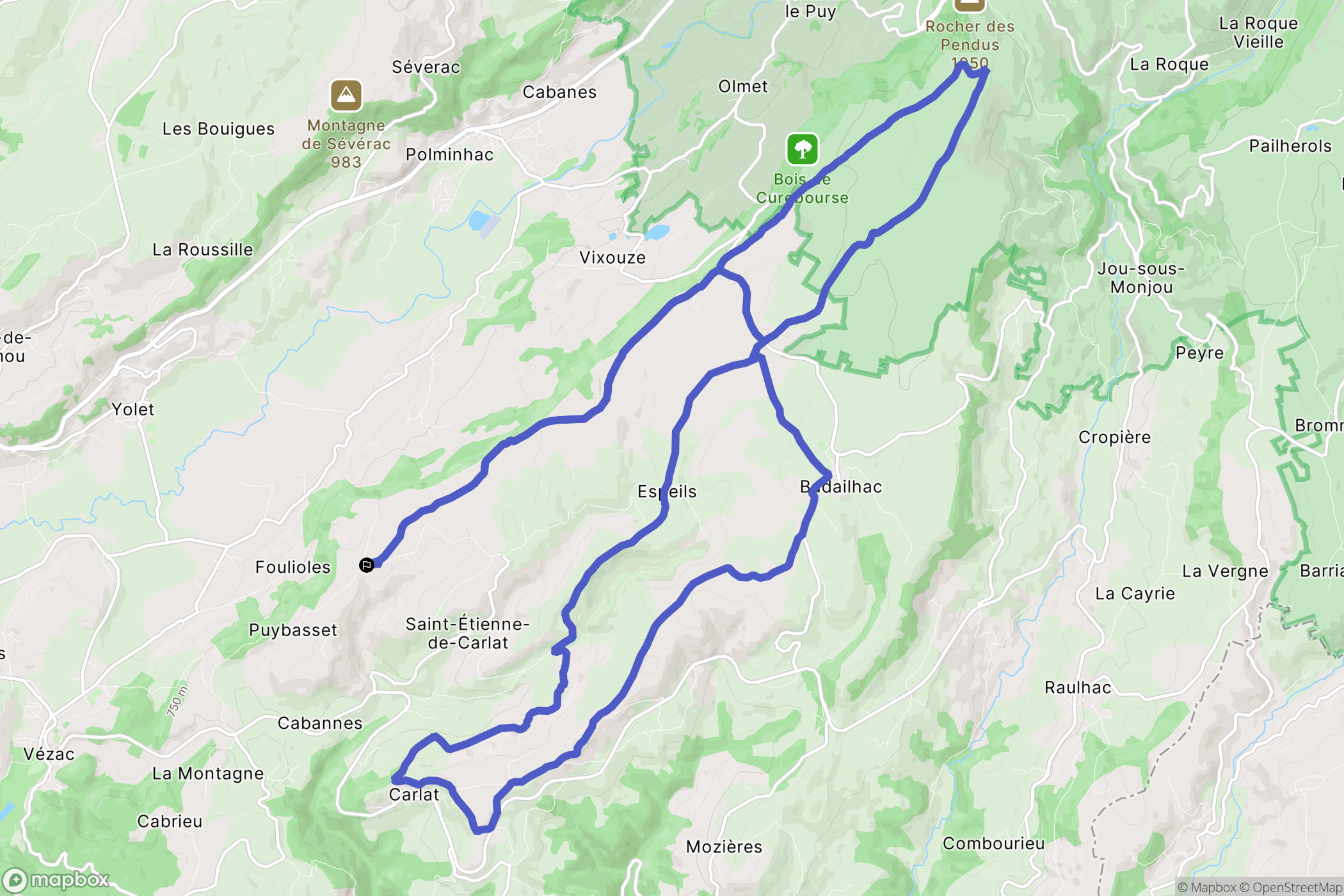 Saint-Étienne-de-Carlat : carte du parcours de randonnée - France