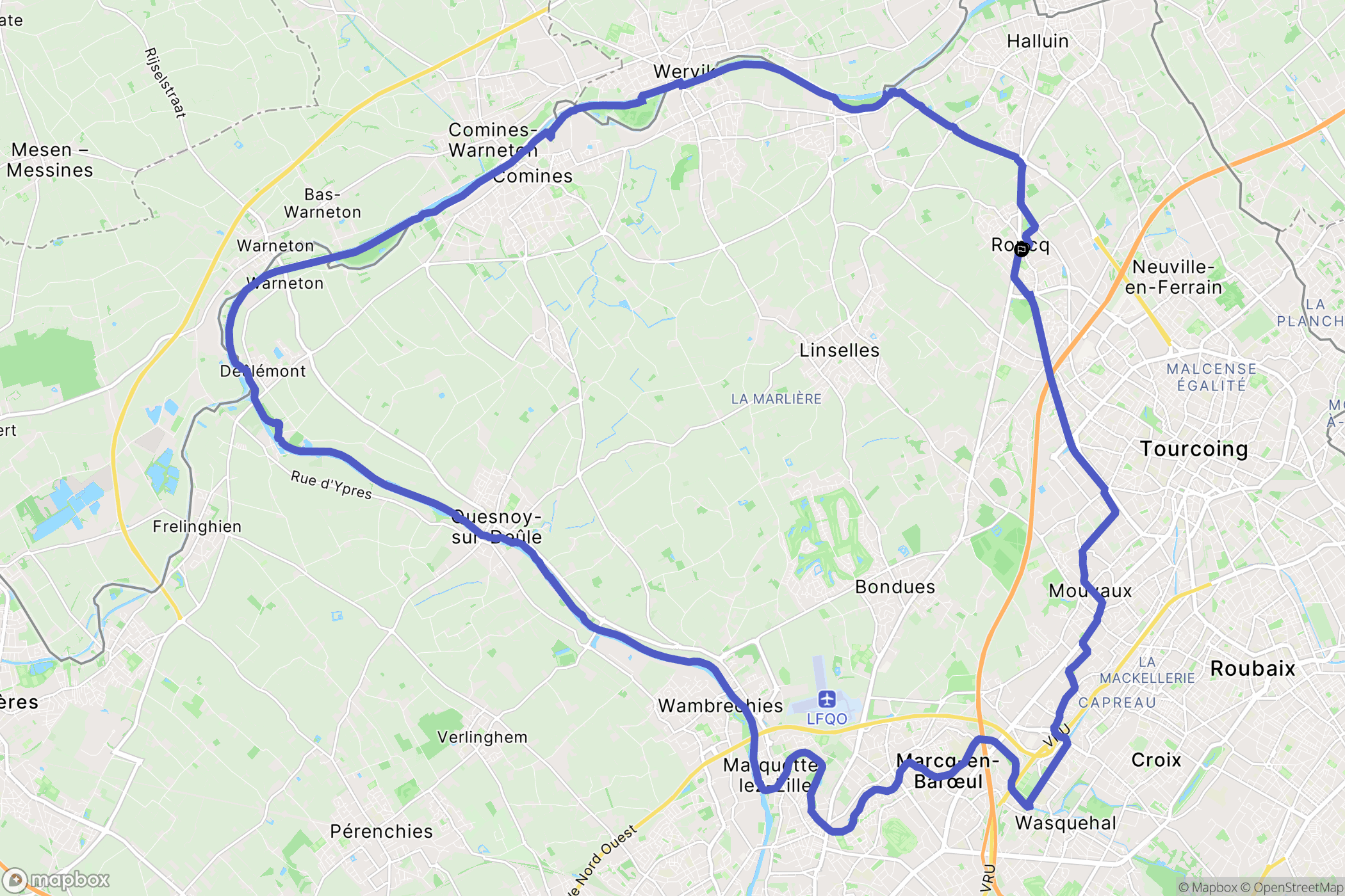Roncq : carte du parcours de randonnée - France