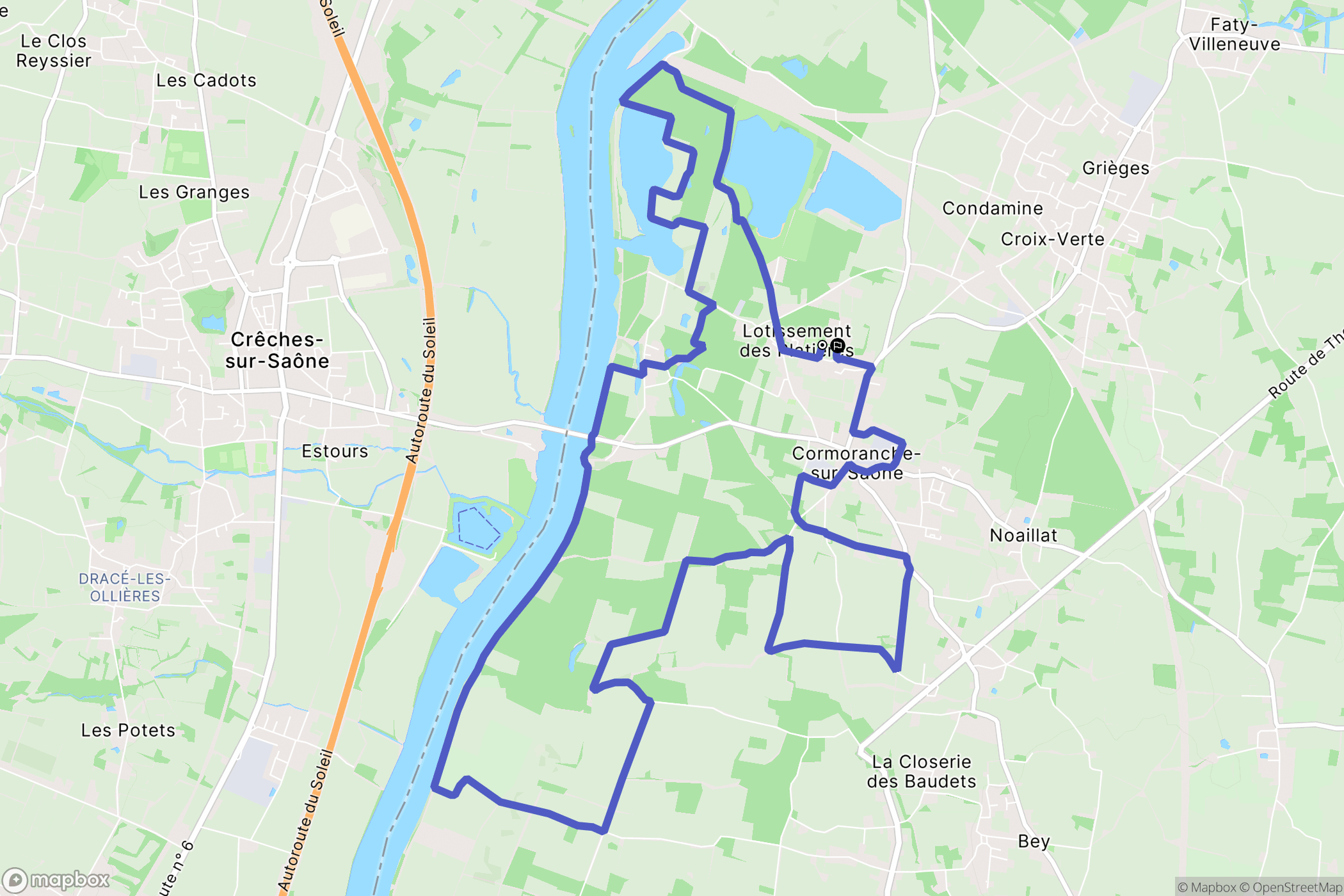 Cormoranche-sur-Saône : carte du parcours de randonnée - France