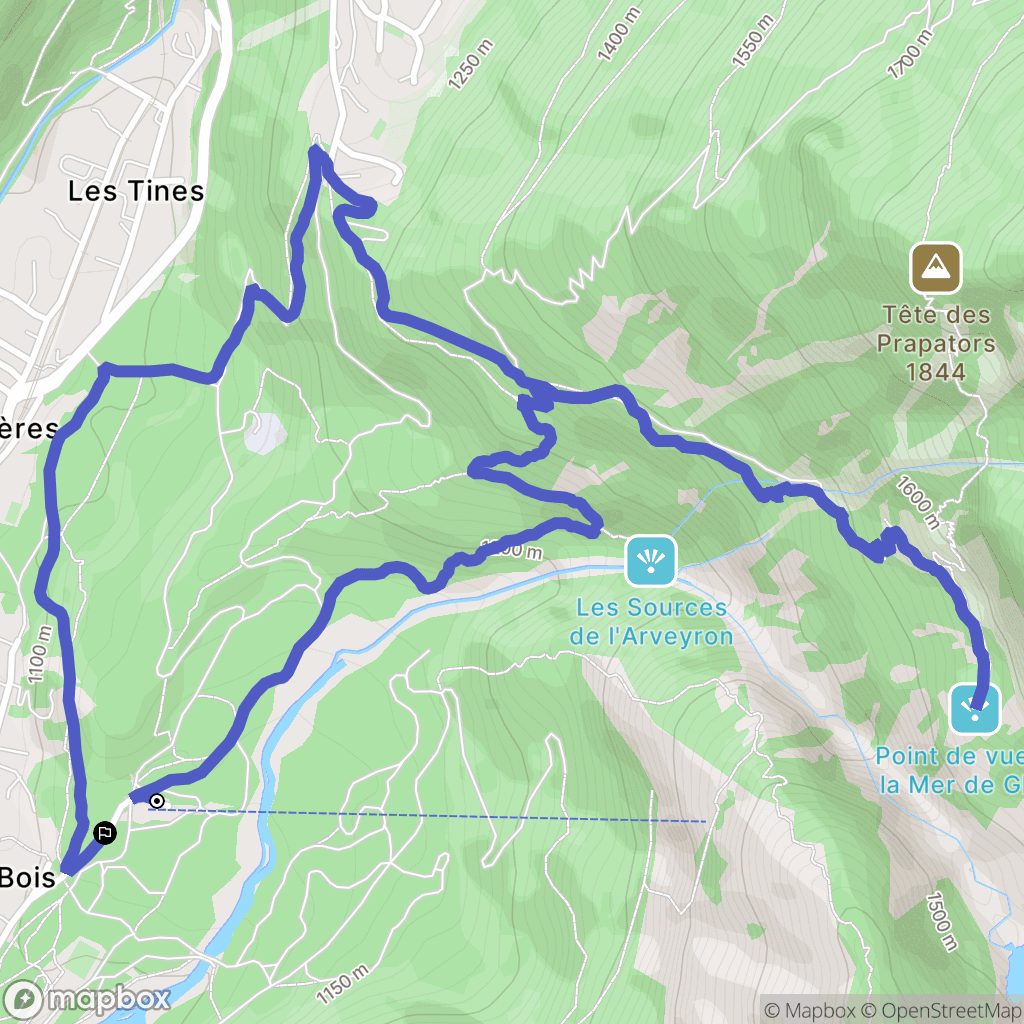 Chamonix-Mont-Blanc : carte du parcours de randonnée - France