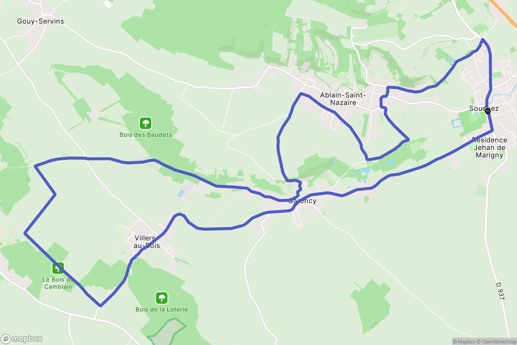 Souchez : carte du parcours de randonnée - France