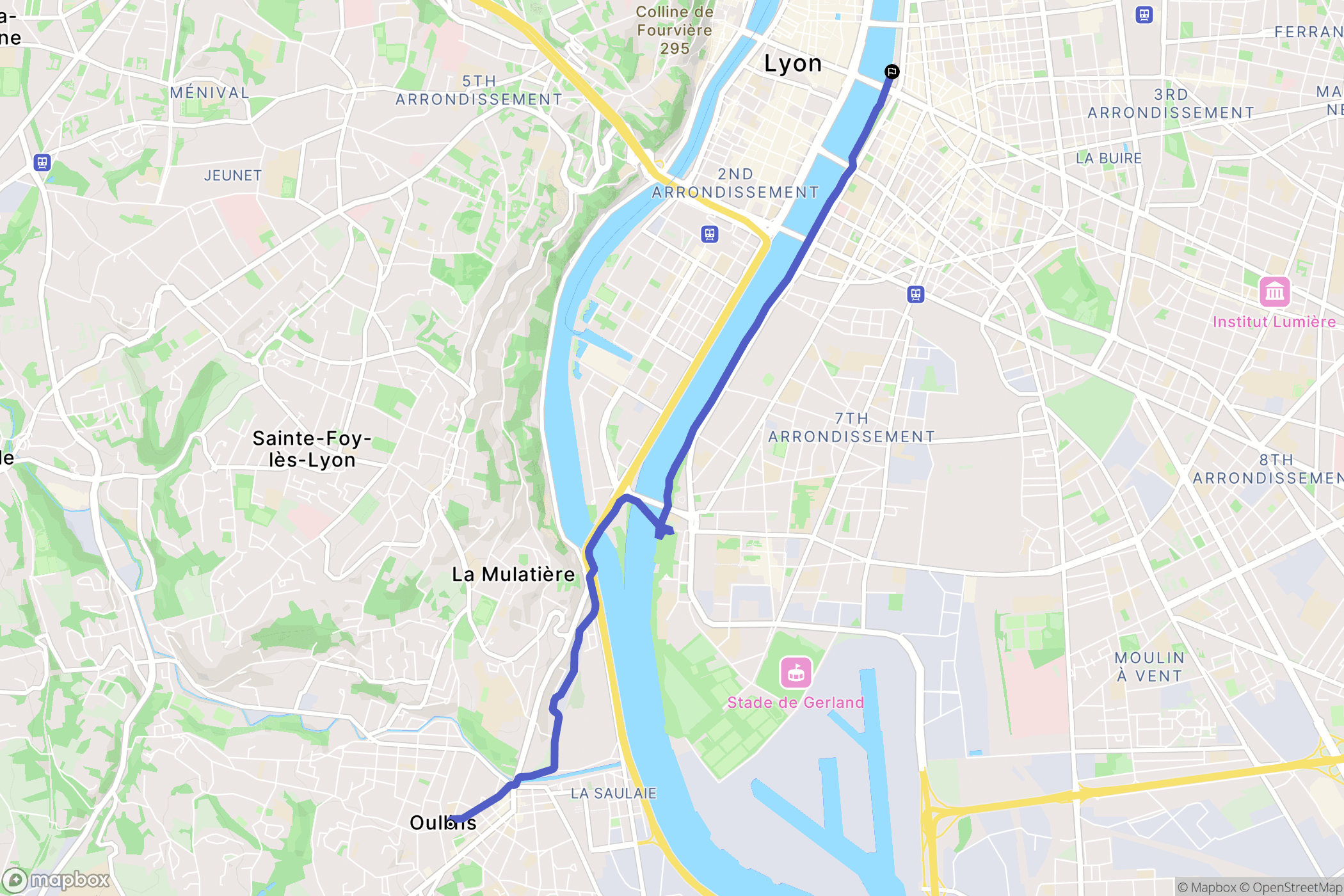 Oullins-Pierre-Bénite : carte du parcours de randonnée - France