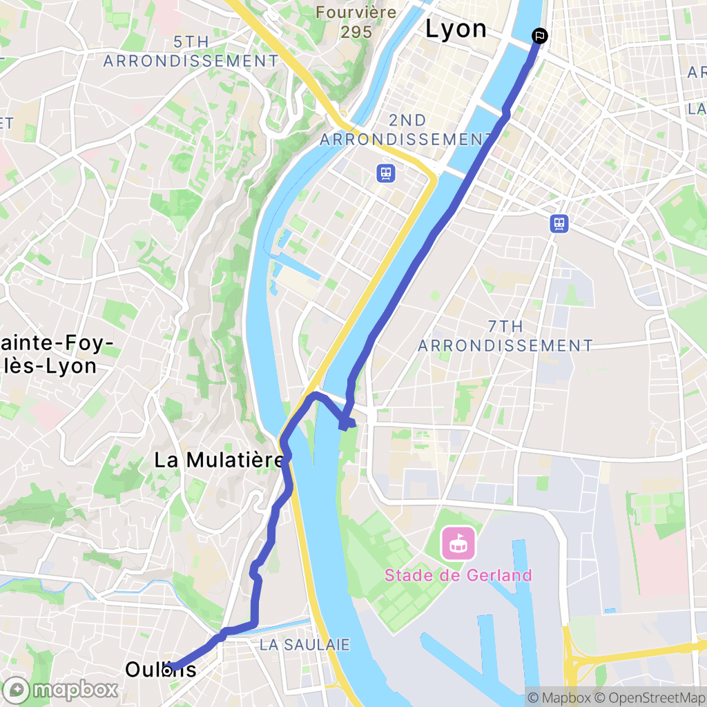 Oullins-Pierre-Bénite : carte du parcours de randonnée - France