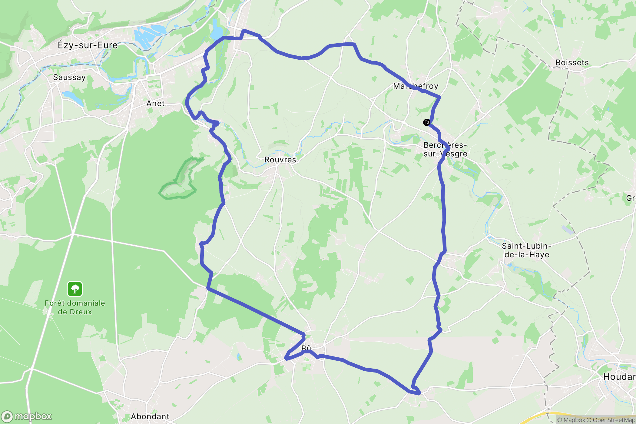 Berchères-sur-Vesgre : carte du parcours de randonnée - France