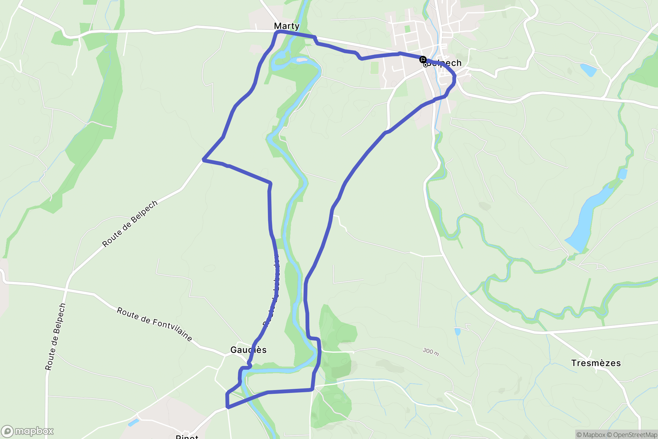Belpech : carte du parcours de randonnée - France