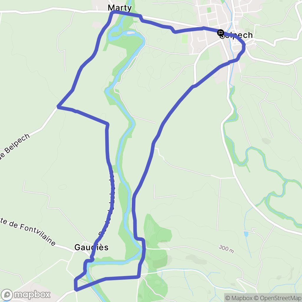 Belpech : carte du parcours de randonnée - France