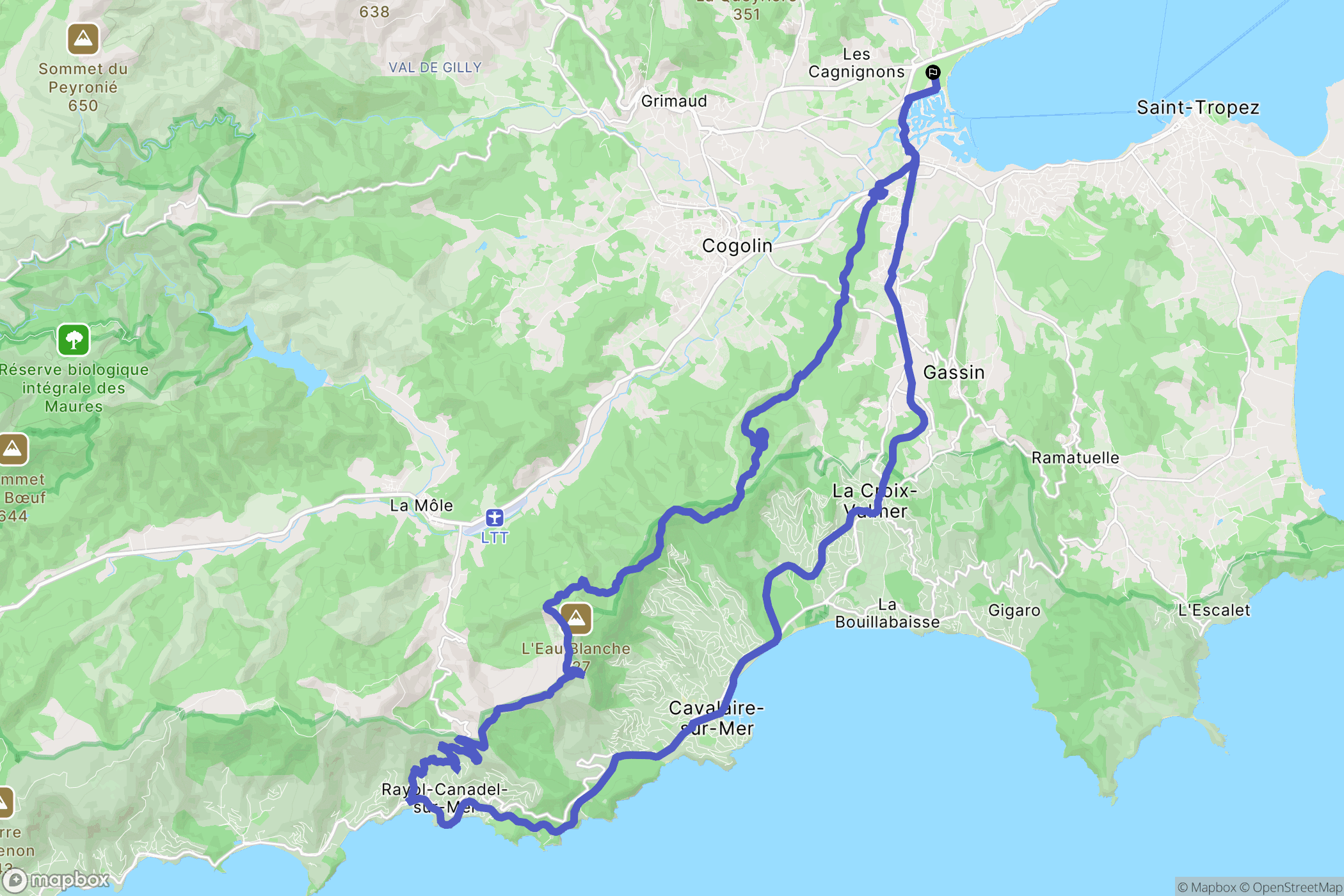 Grimaud : carte du parcours de randonnée - France