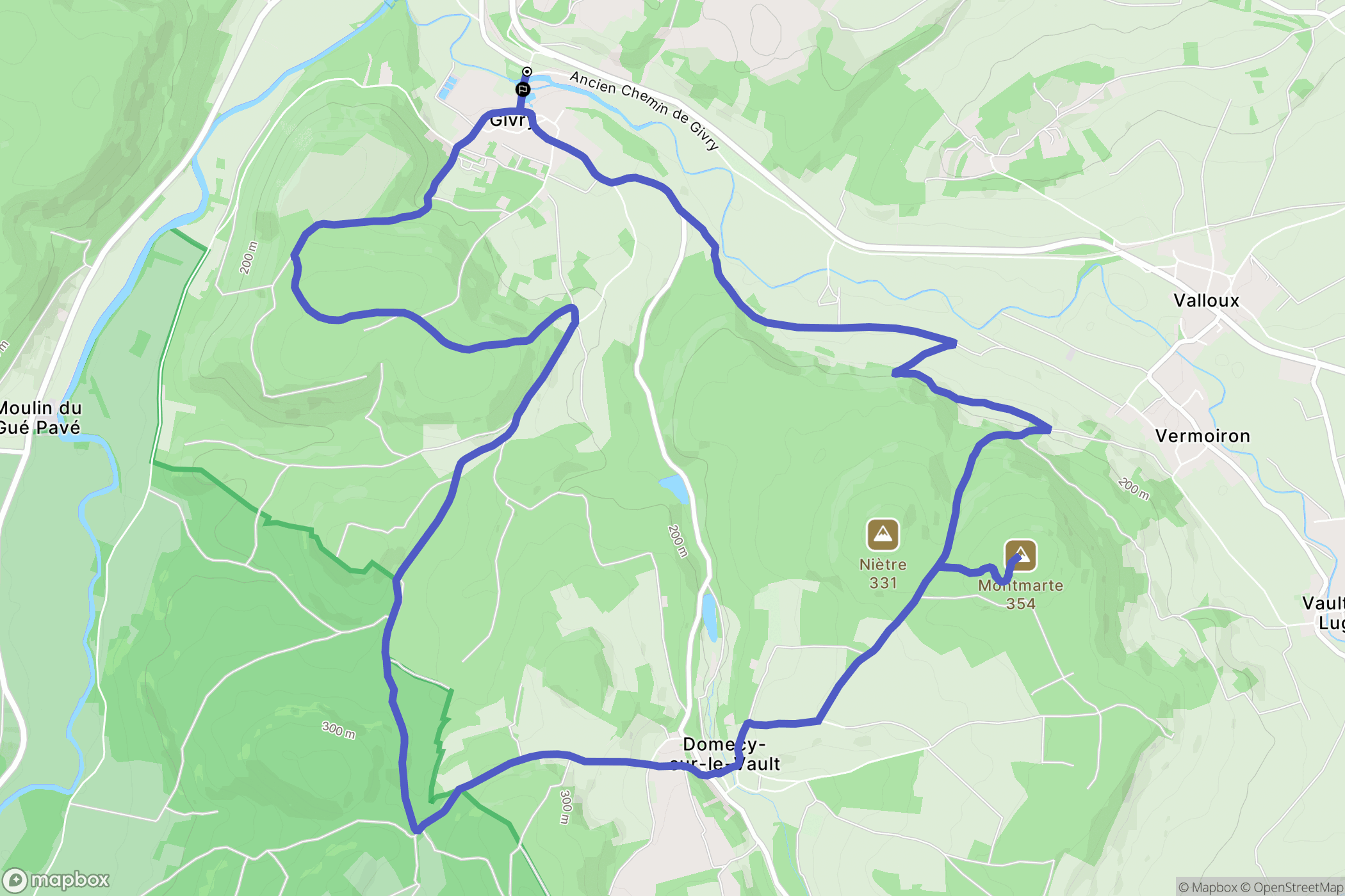 Givry : carte du parcours de randonnée - France