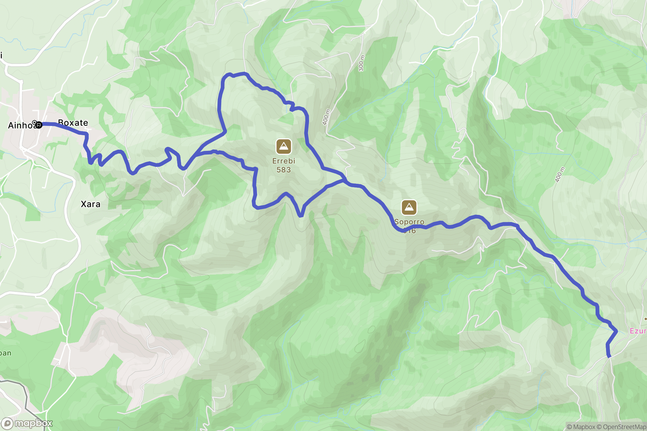 Ainhoa : carte du parcours de randonnée - France