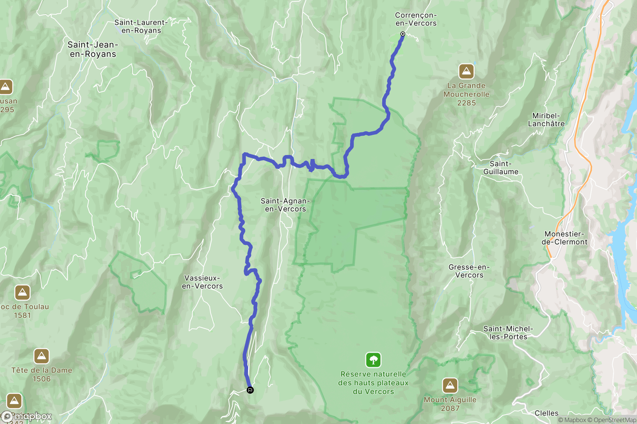 Corrençon-en-Vercors : carte du parcours de randonnée - France