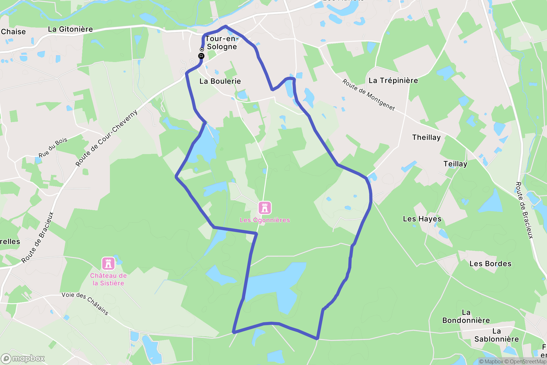 Tour-en-Sologne : carte du parcours de randonnée - France