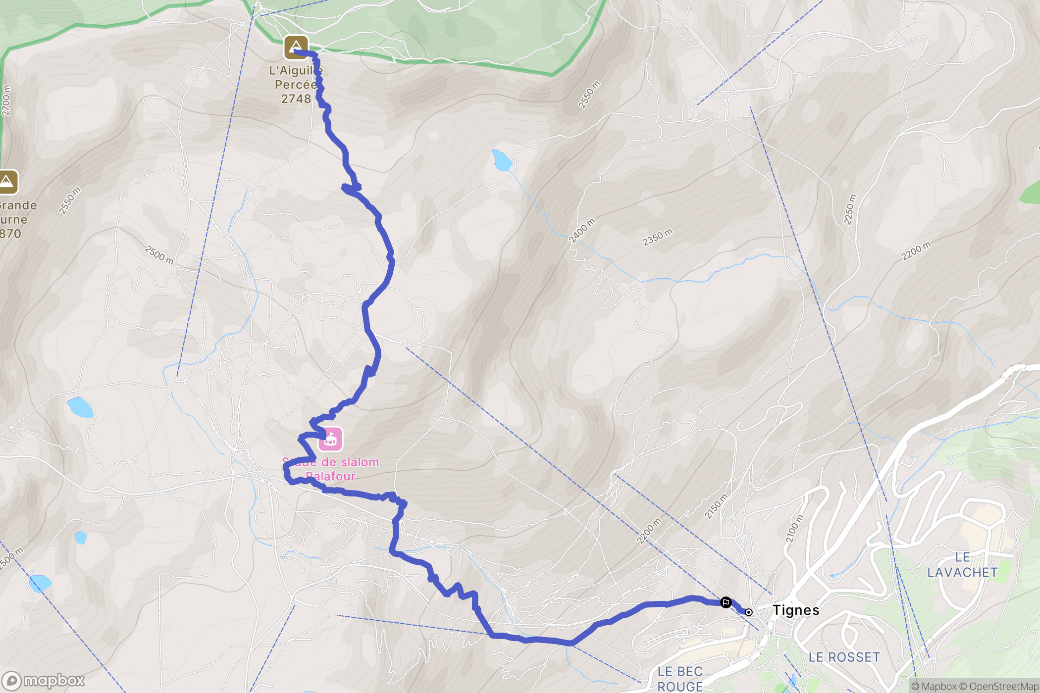 Tignes : carte du parcours de randonnée - France