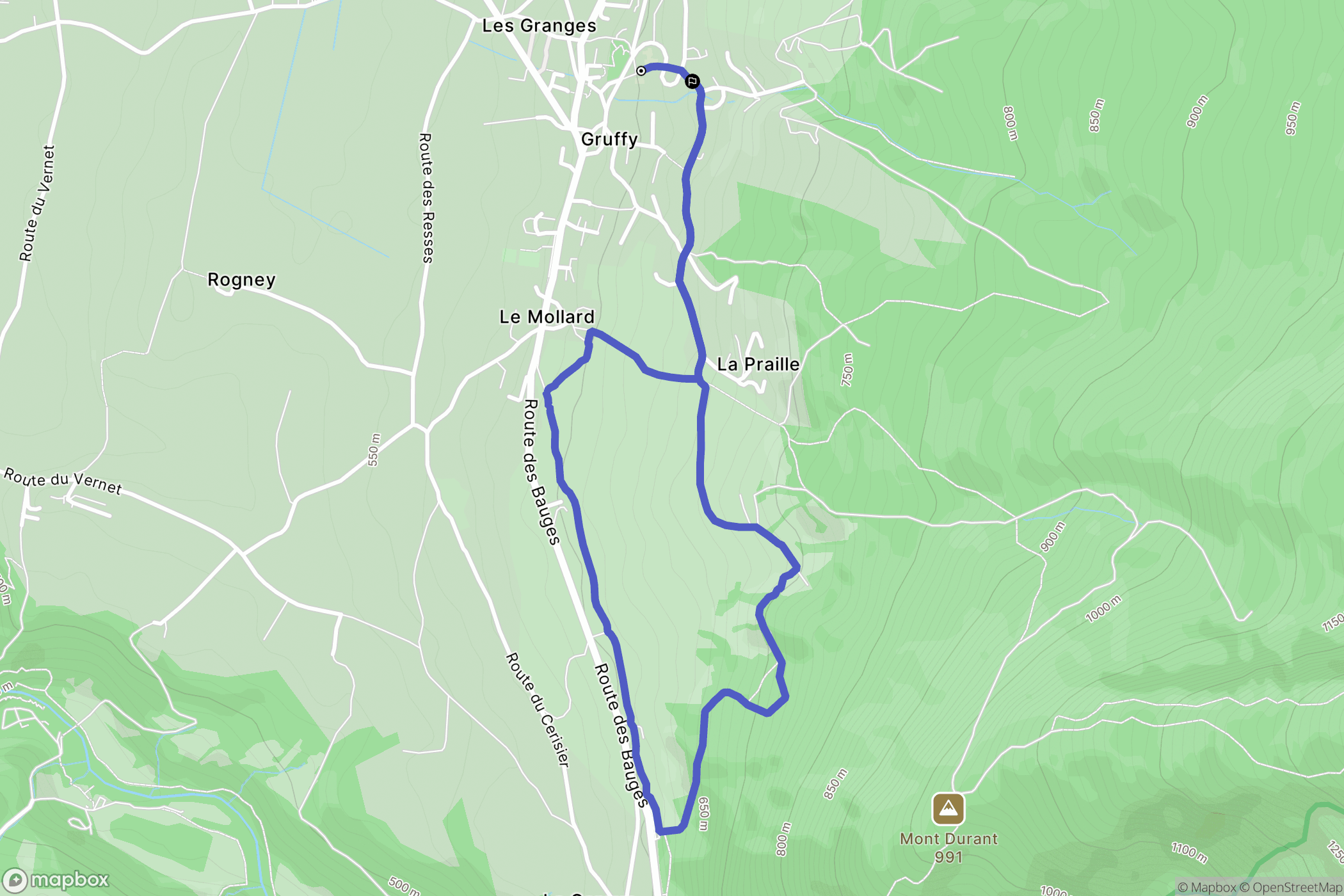 Gruffy : carte du parcours de randonnée - France