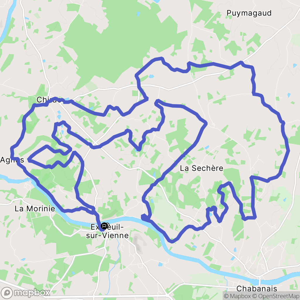 Exideuil-sur-Vienne : carte du parcours de randonnée - France
