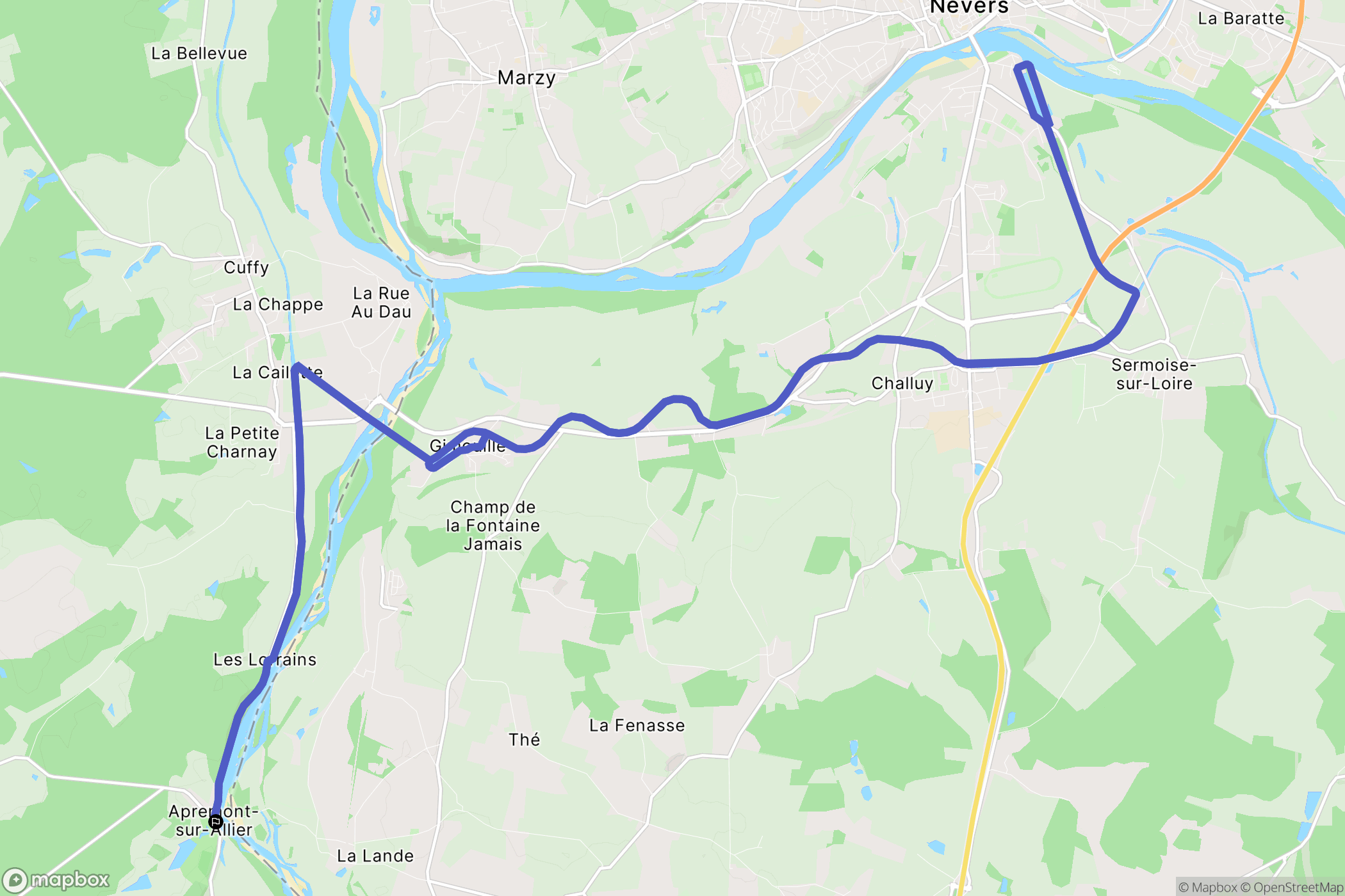 Apremont-sur-Allier : carte du parcours de randonnée - France
