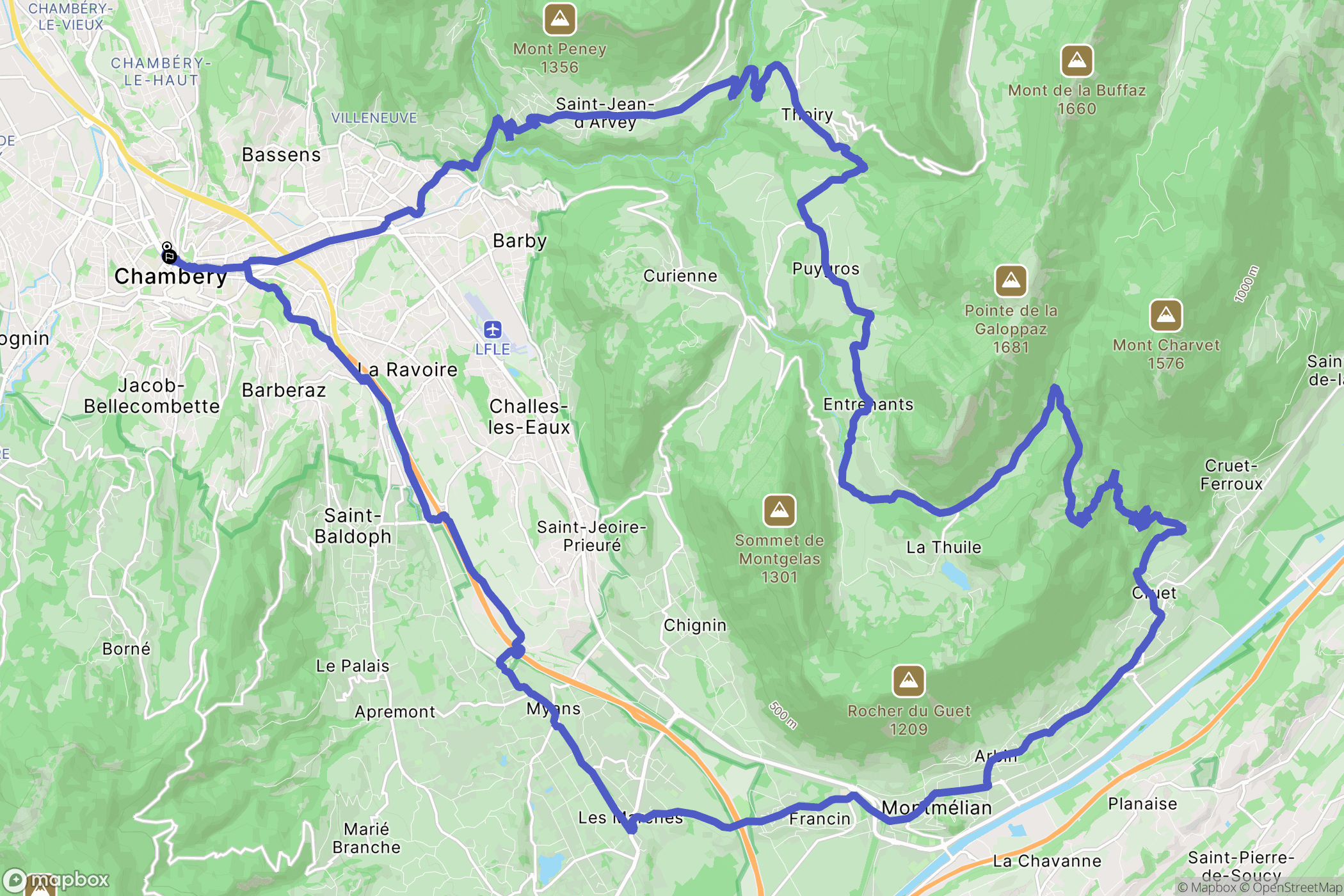 Chambéry : carte du parcours de randonnée - France