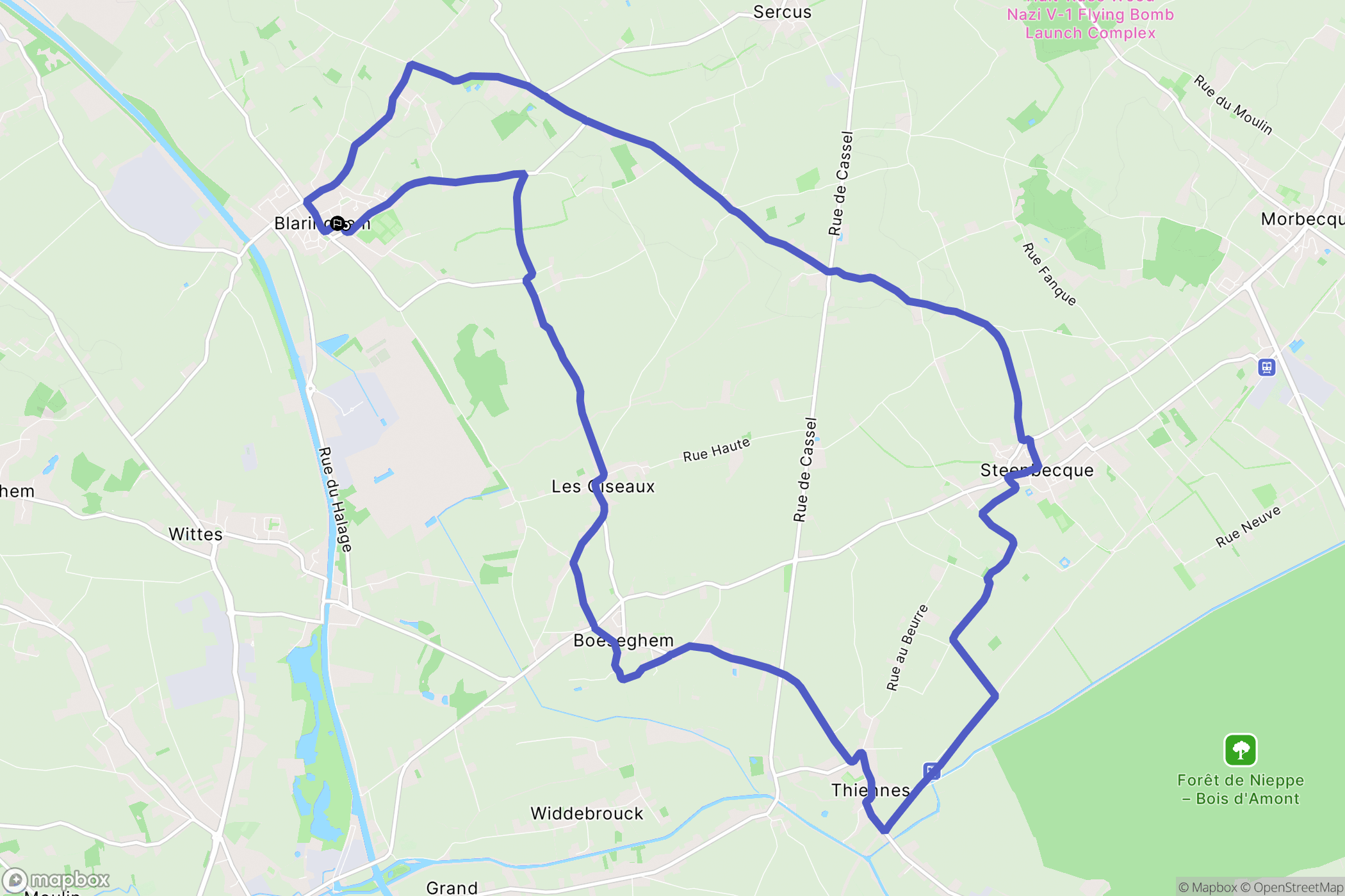 Blaringhem : carte du parcours de randonnée - France