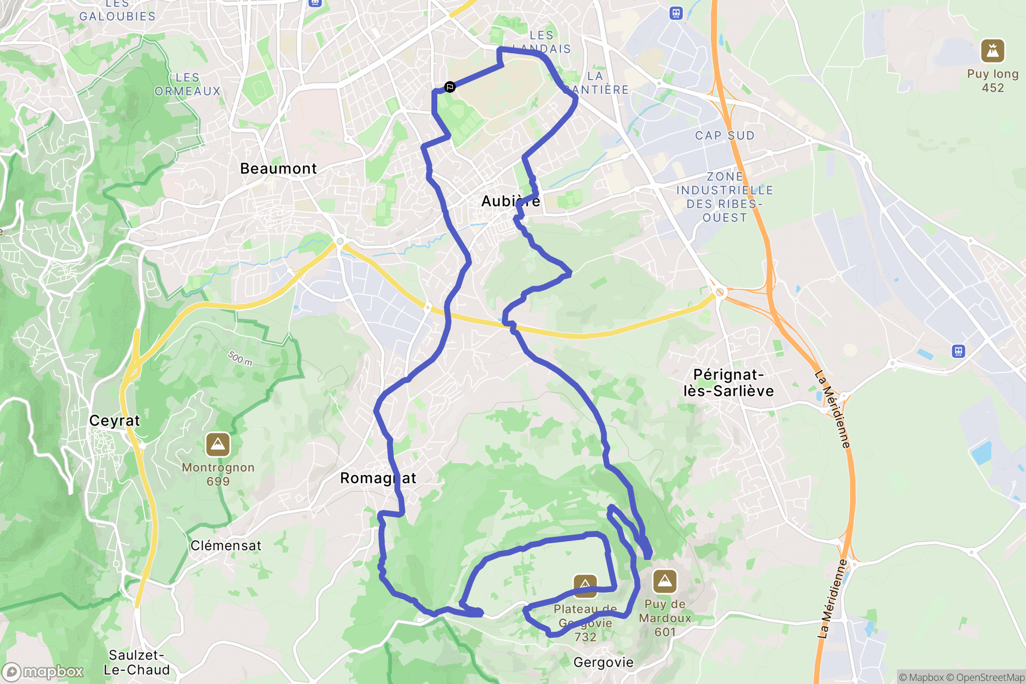 Aubière : carte du parcours de randonnée - France