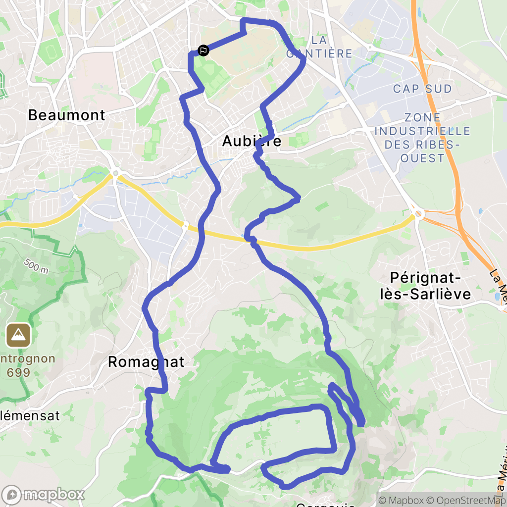 Aubière : carte du parcours de randonnée - France