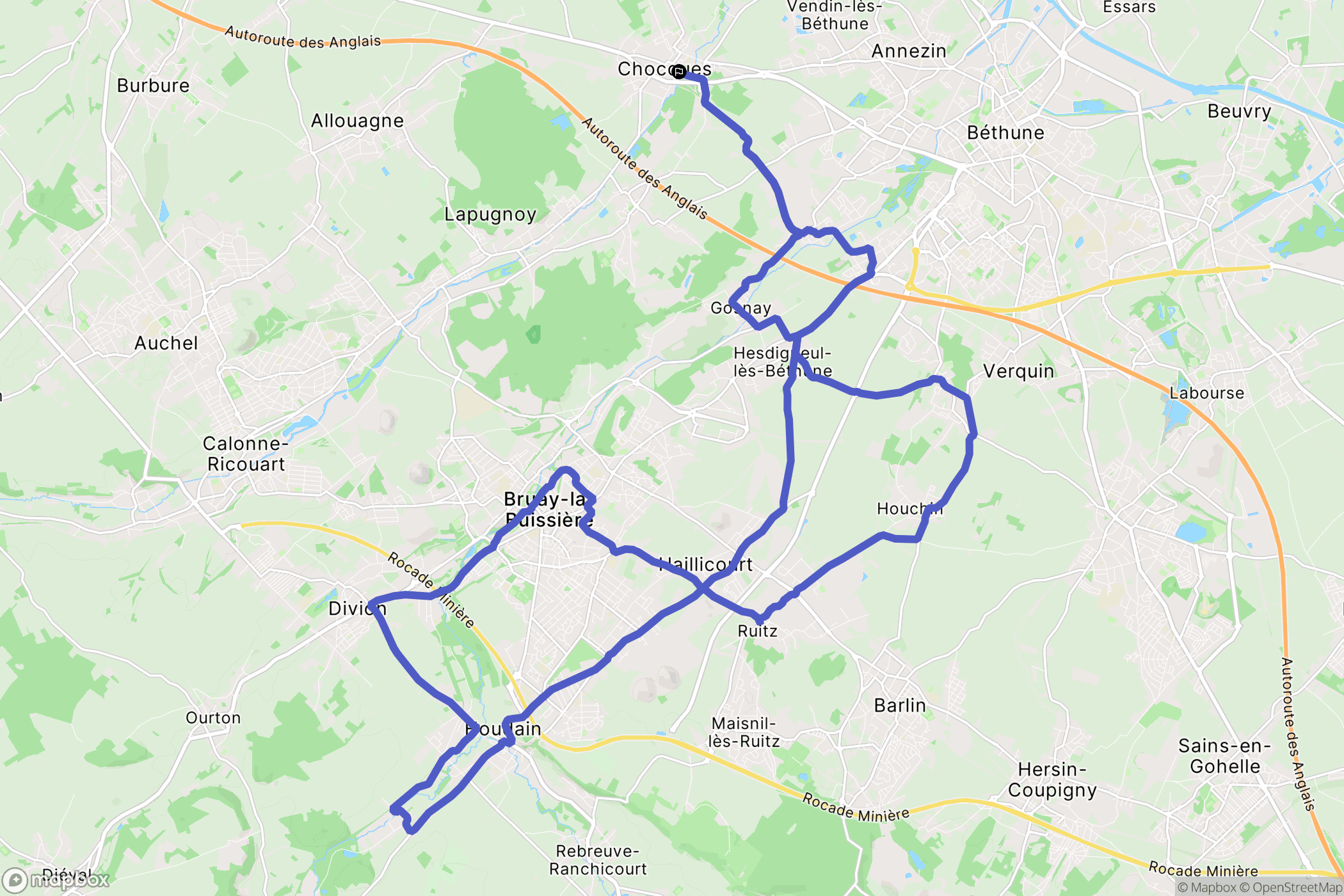 Chocques : carte du parcours de randonnée - France