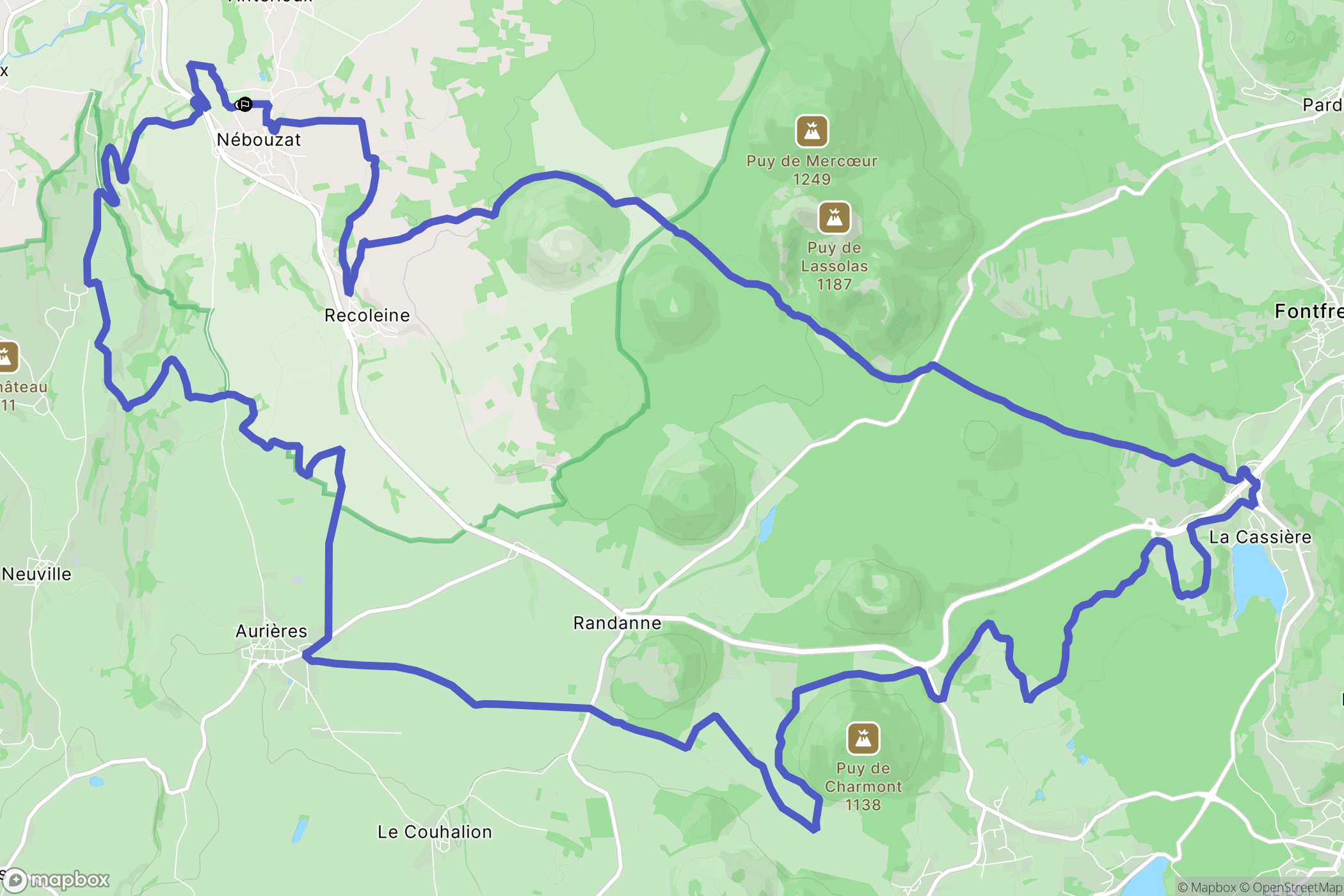 Nébouzat : carte du parcours de randonnée - France