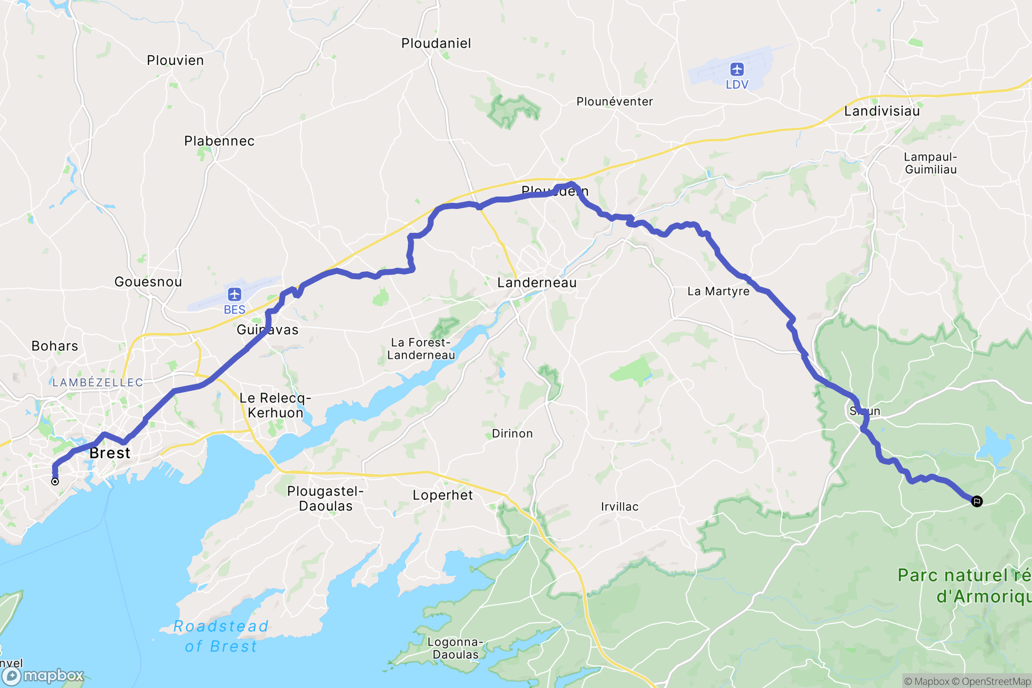 Brest : carte du parcours de randonnée - France